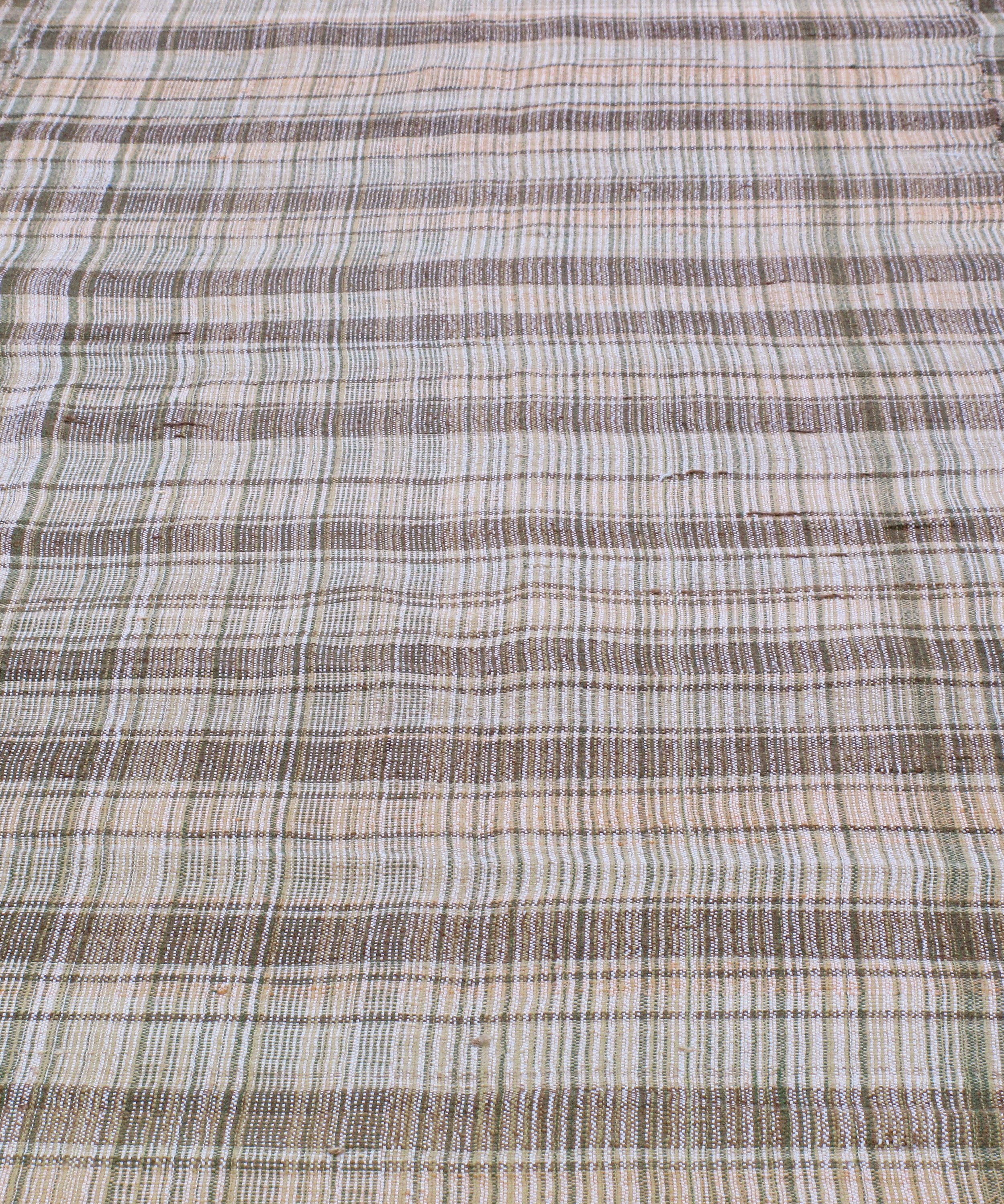 Neutral Flatweave Rug with Organic Plaid Stripe Pattern