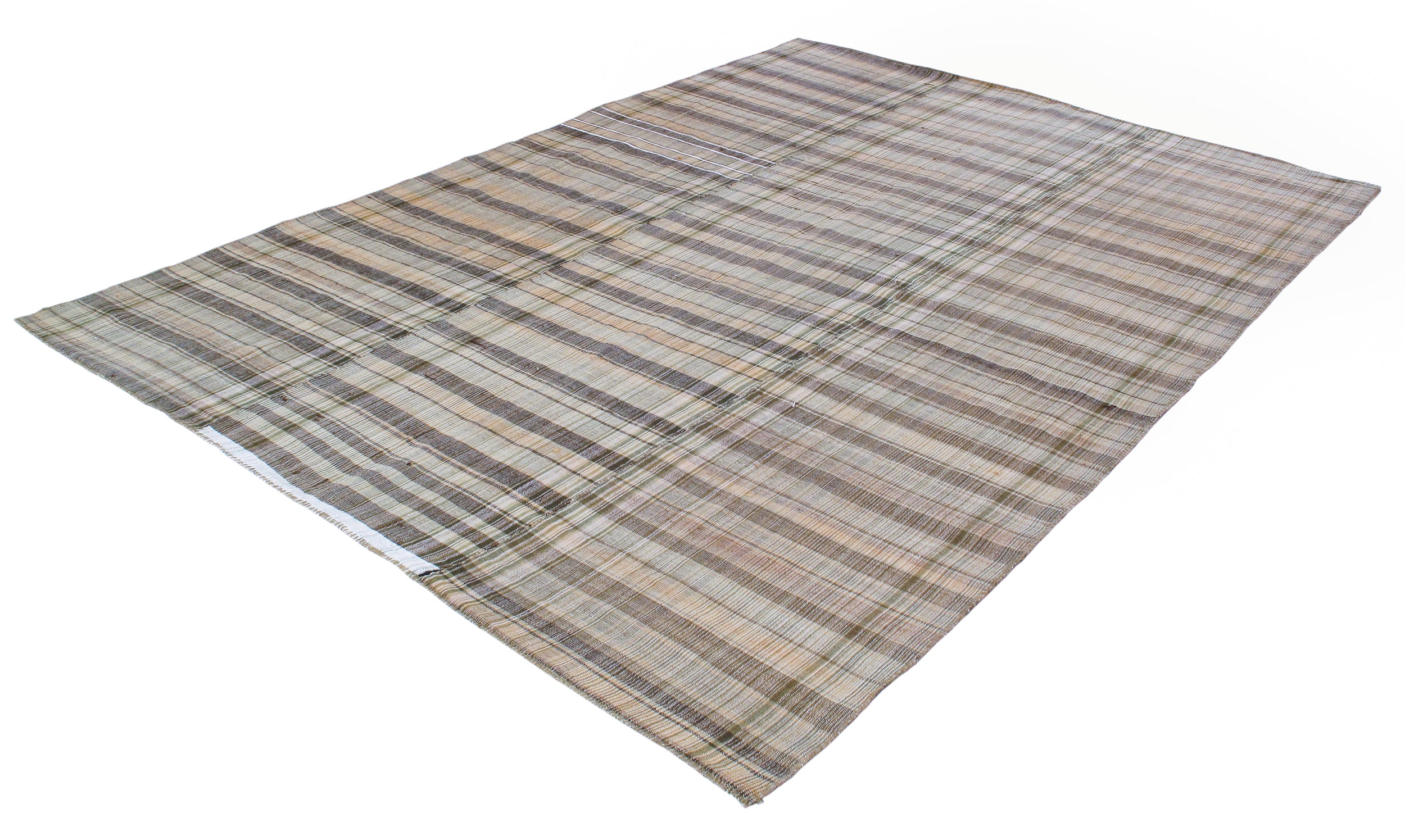 Neutral Flatweave Rug with Organic Plaid Stripe Pattern