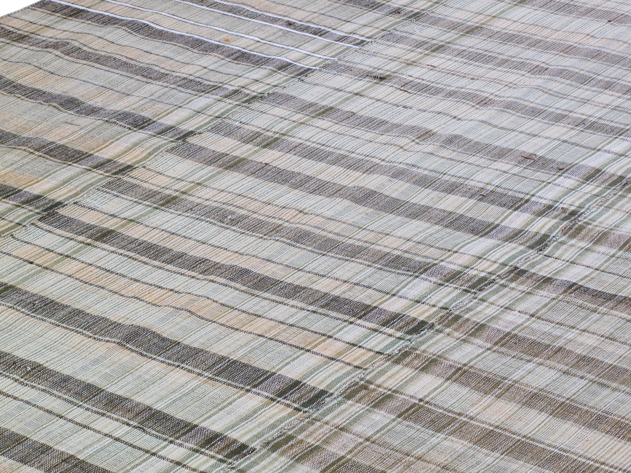 Neutral Flatweave Rug with Organic Plaid Stripe Pattern