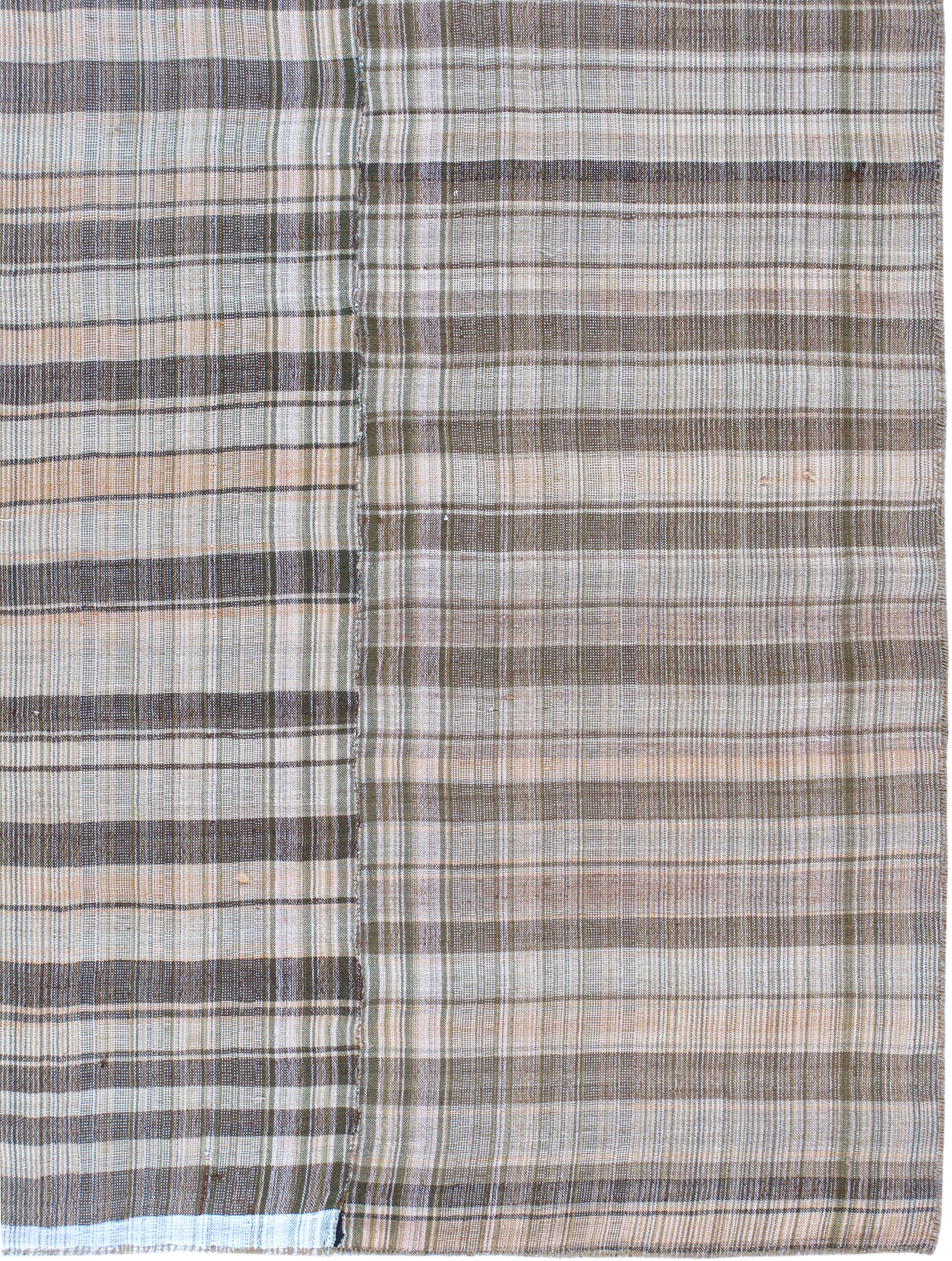 Neutral Flatweave Rug with Organic Plaid Stripe Pattern