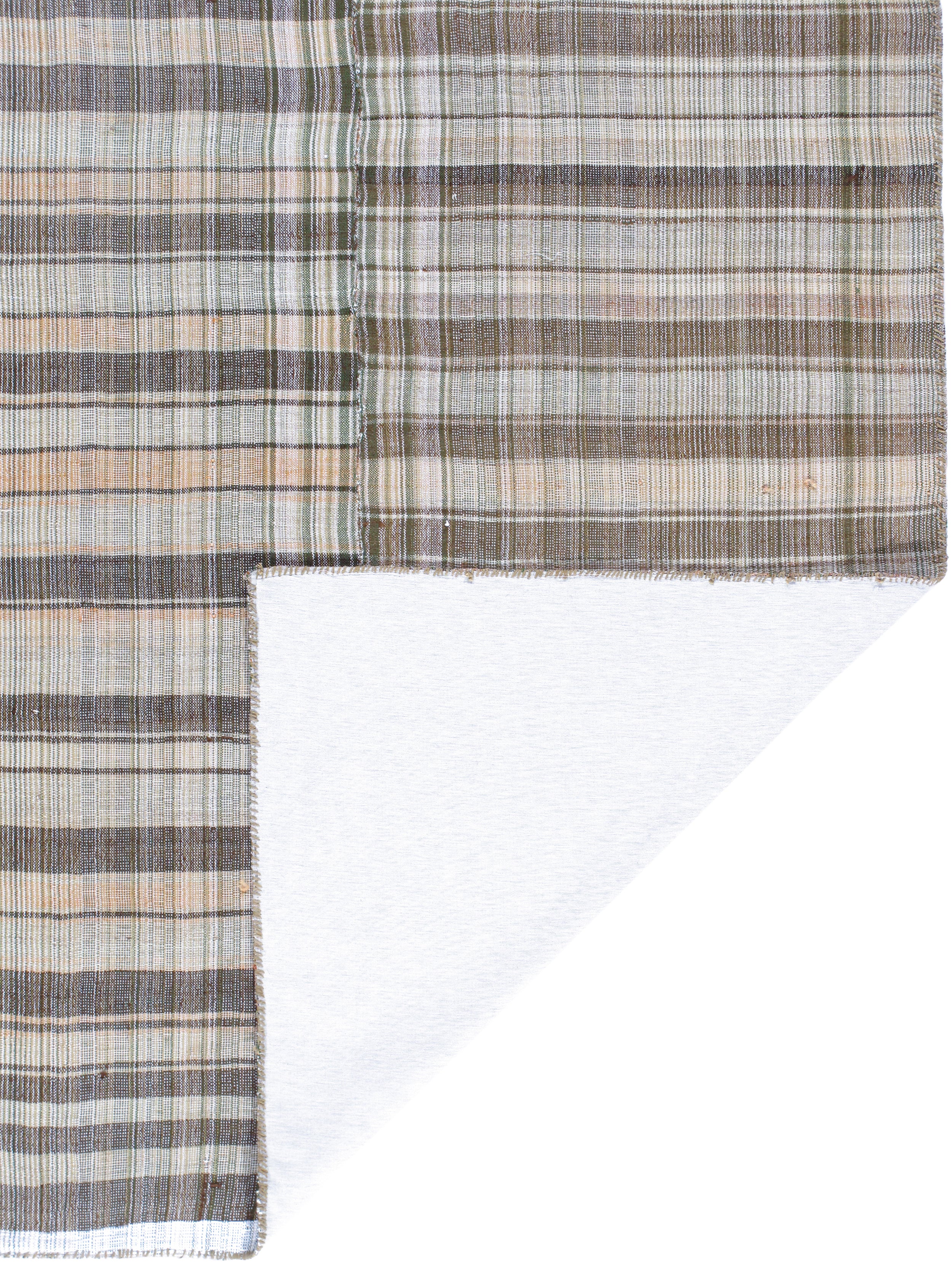 Neutral Flatweave Rug with Organic Plaid Stripe Pattern