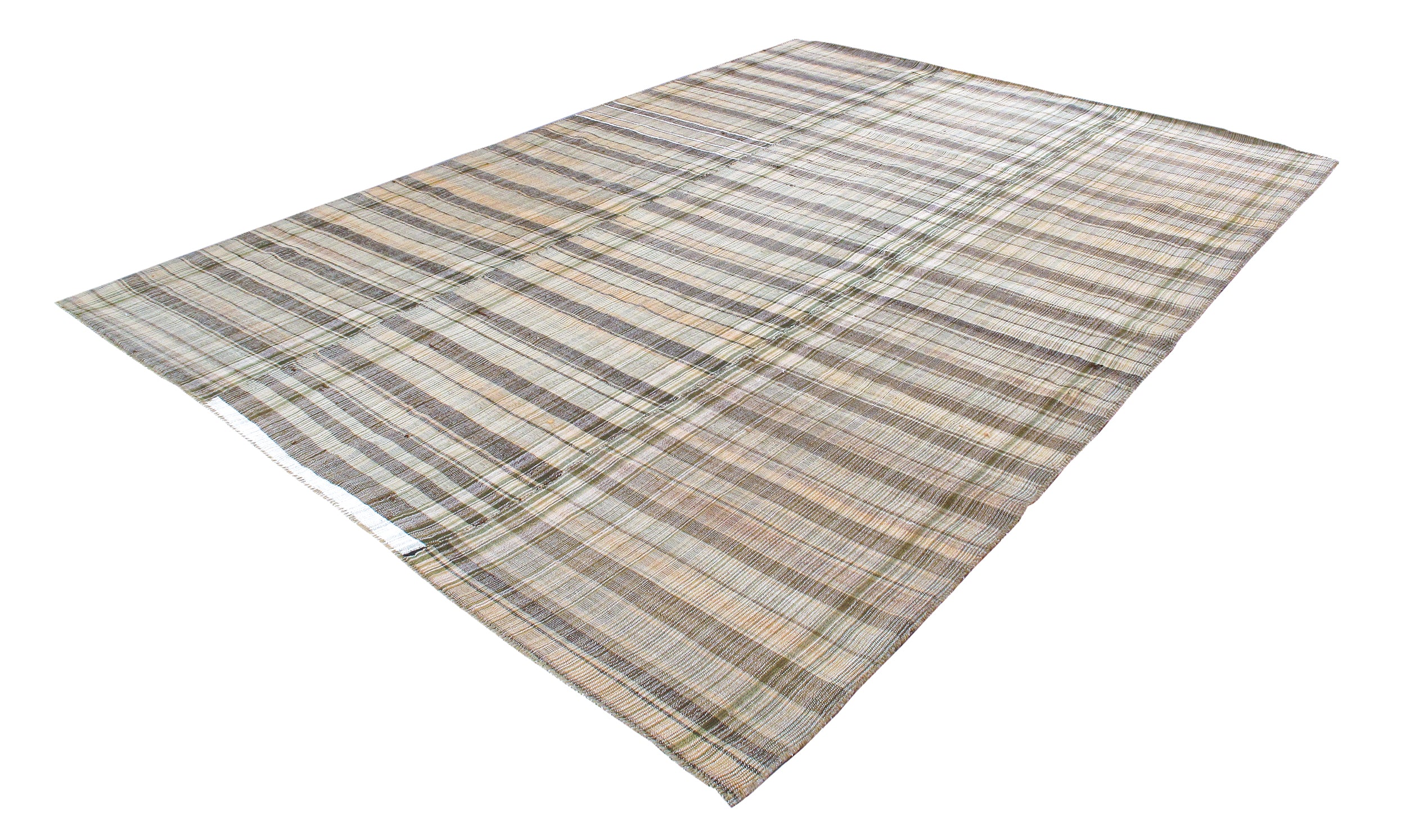 Neutral Flatweave Rug with Organic Plaid Stripe Pattern
