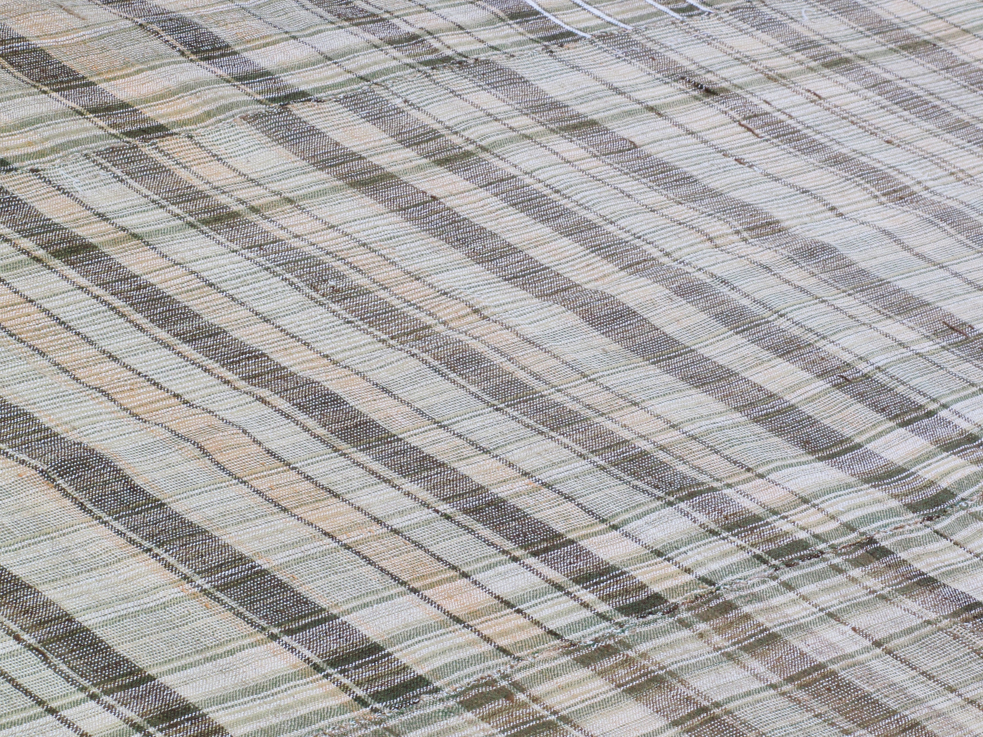 Neutral Flatweave Rug with Organic Plaid Stripe Pattern