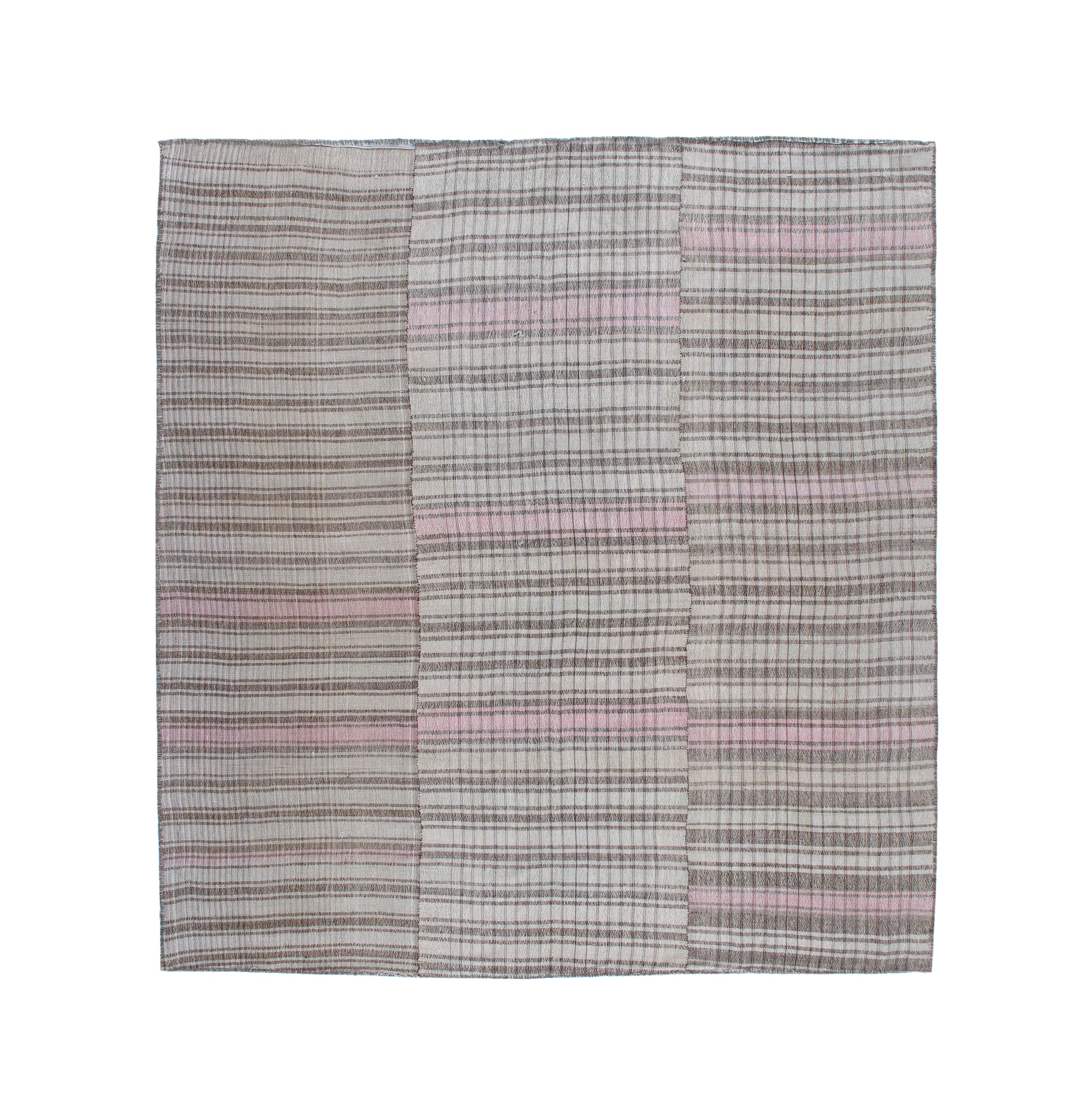 Neutral Flatweave Rug with Blush Pink Accent Stripes