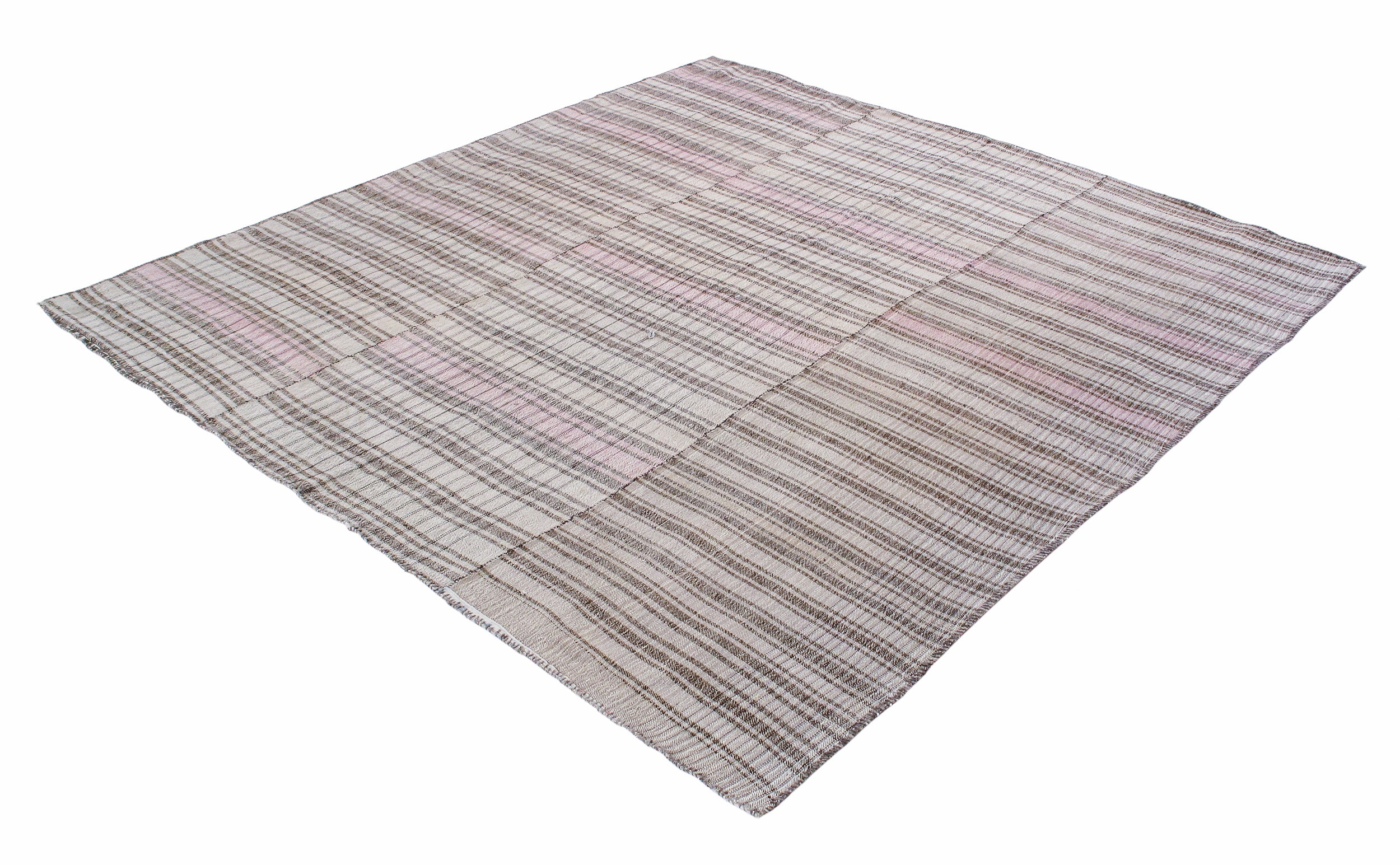 Neutral Flatweave Rug with Blush Pink Accent Stripes