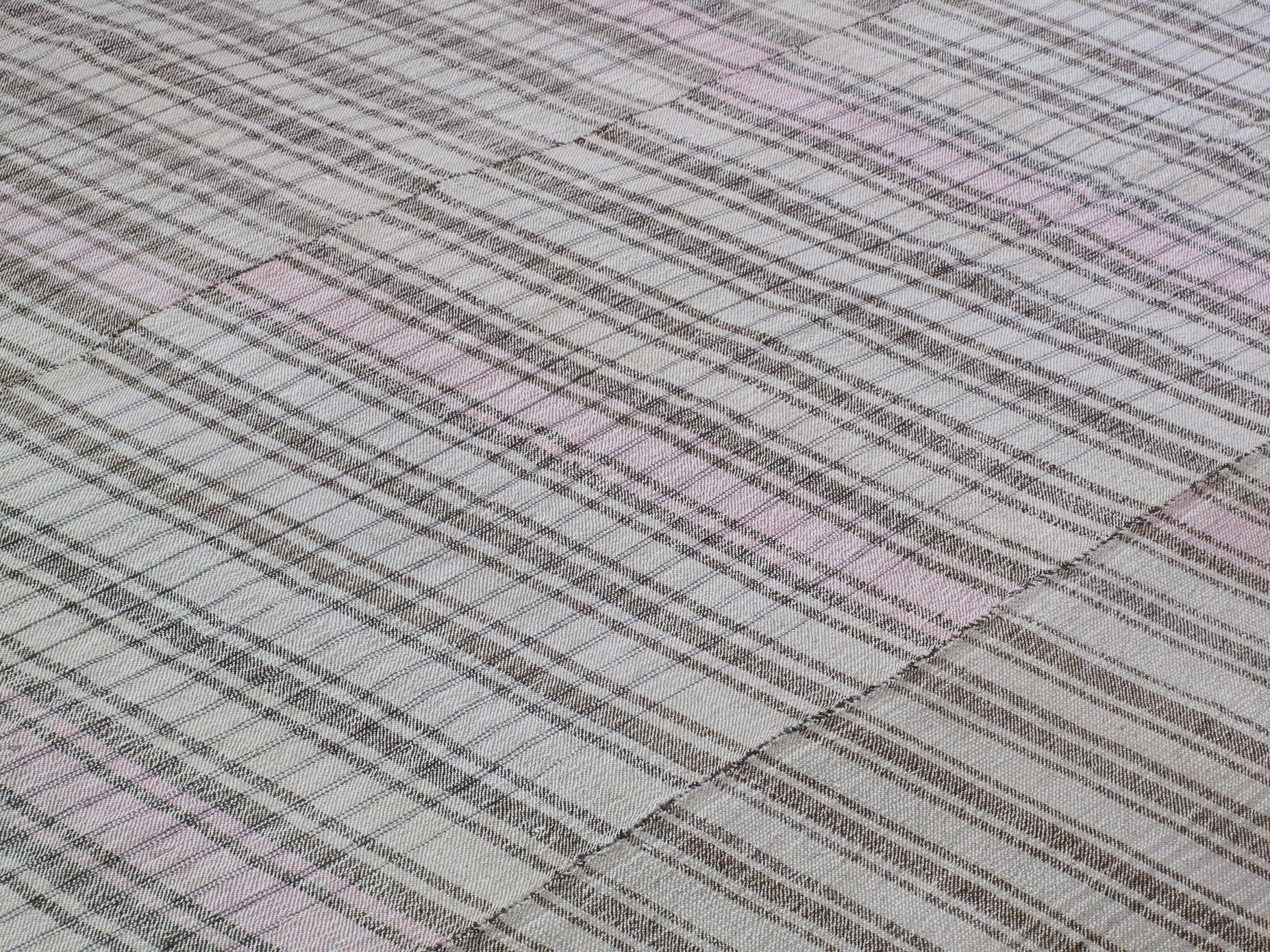 Neutral Flatweave Rug with Blush Pink Accent Stripes