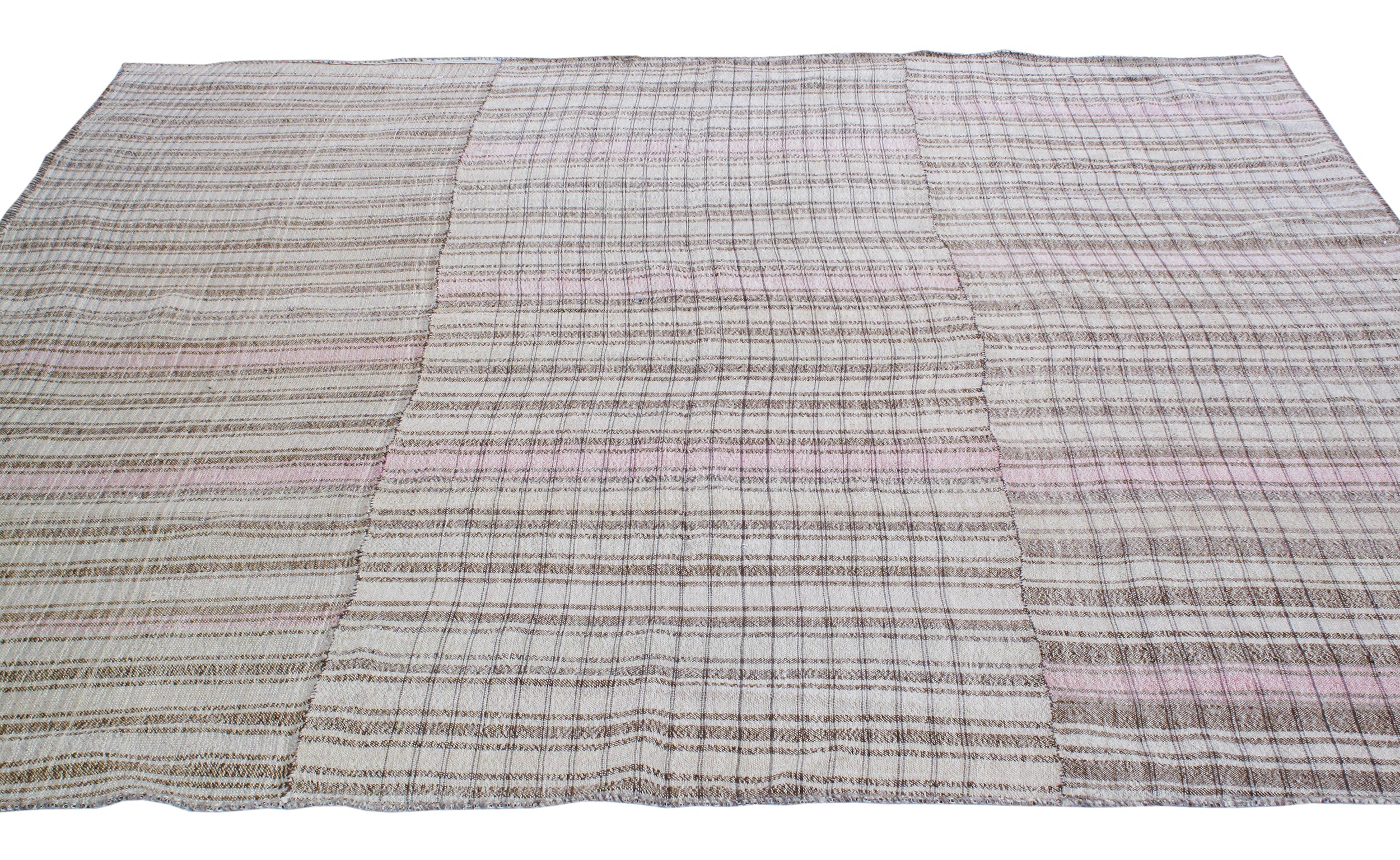 Neutral Flatweave Rug with Blush Pink Accent Stripes