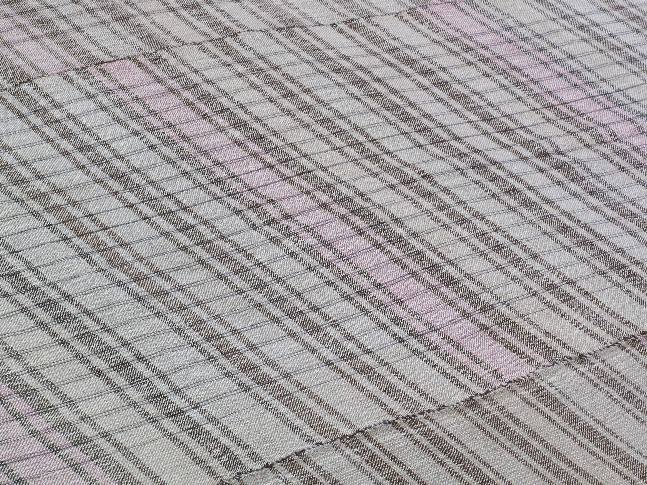 Neutral Flatweave Rug with Blush Pink Accent Stripes