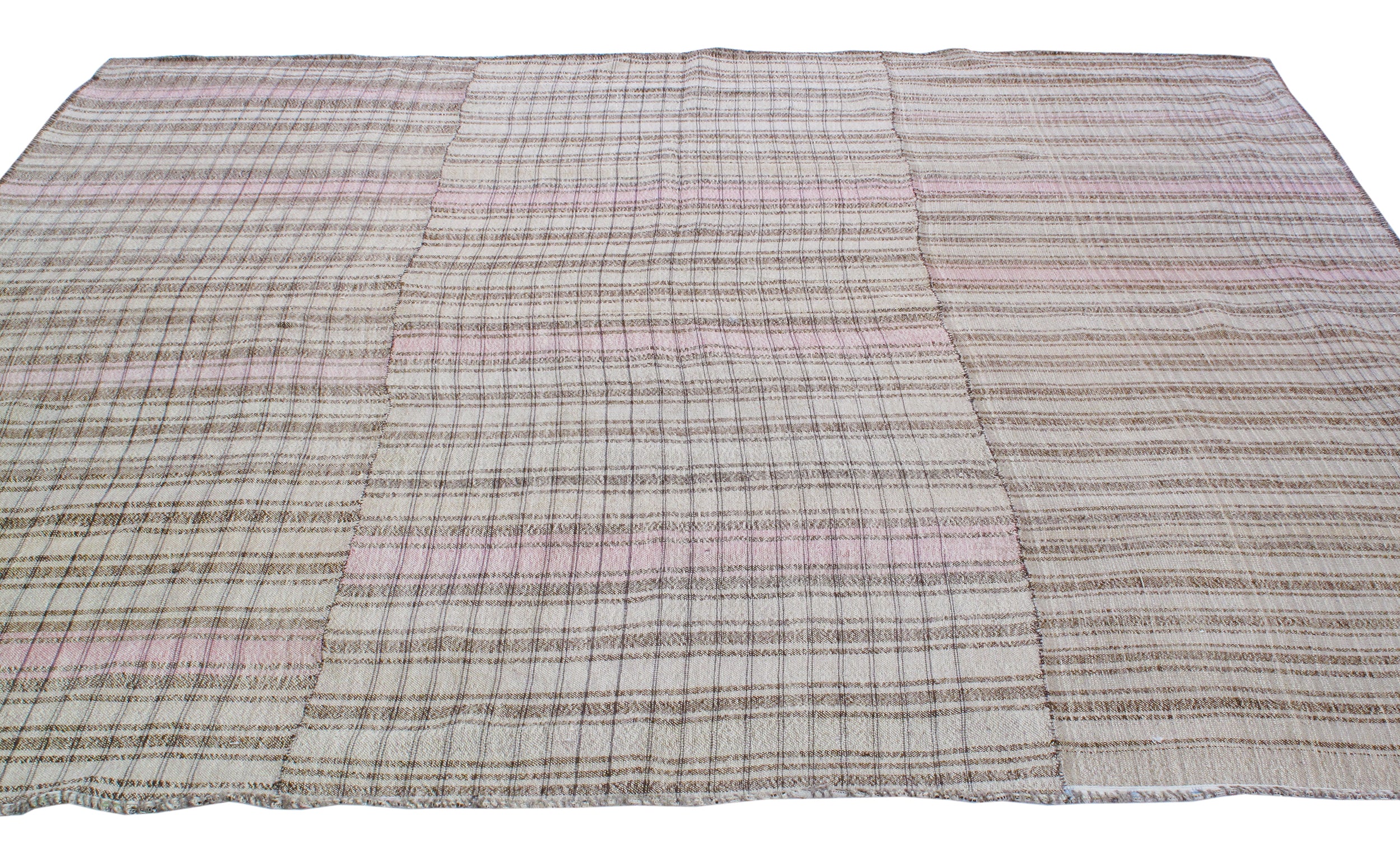 Neutral Flatweave Rug with Blush Pink Accent Stripes