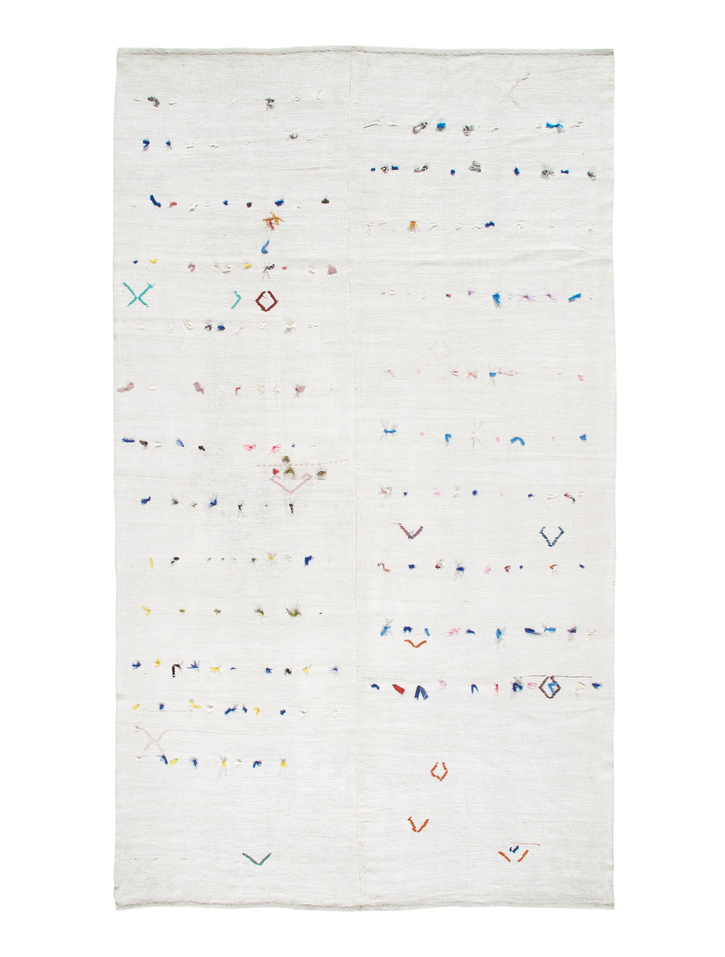 Ivory Flatweave Rug with Multicolor Tribal Embroidered Accents