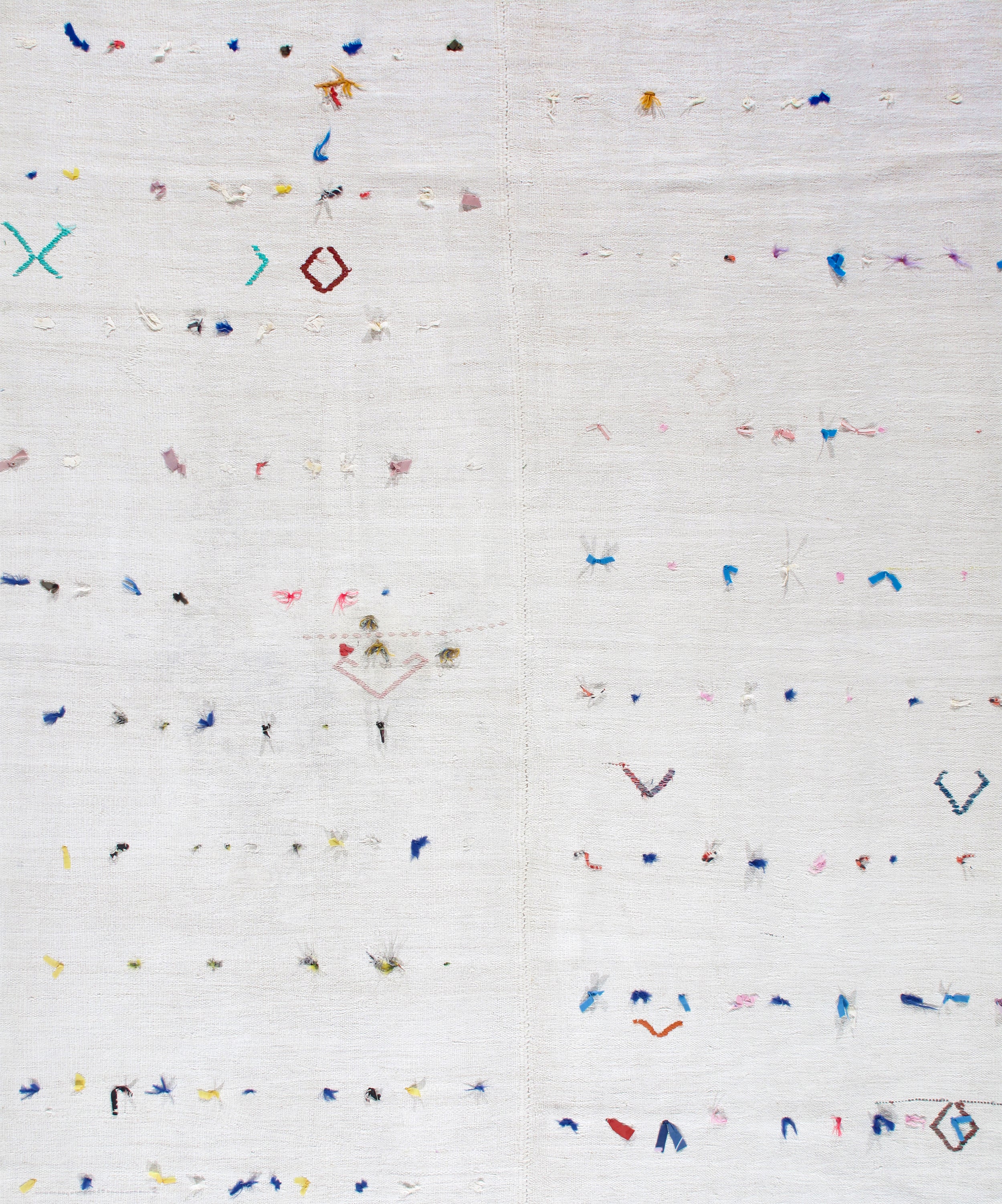 Ivory Flatweave Rug with Multicolor Tribal Embroidered Accents