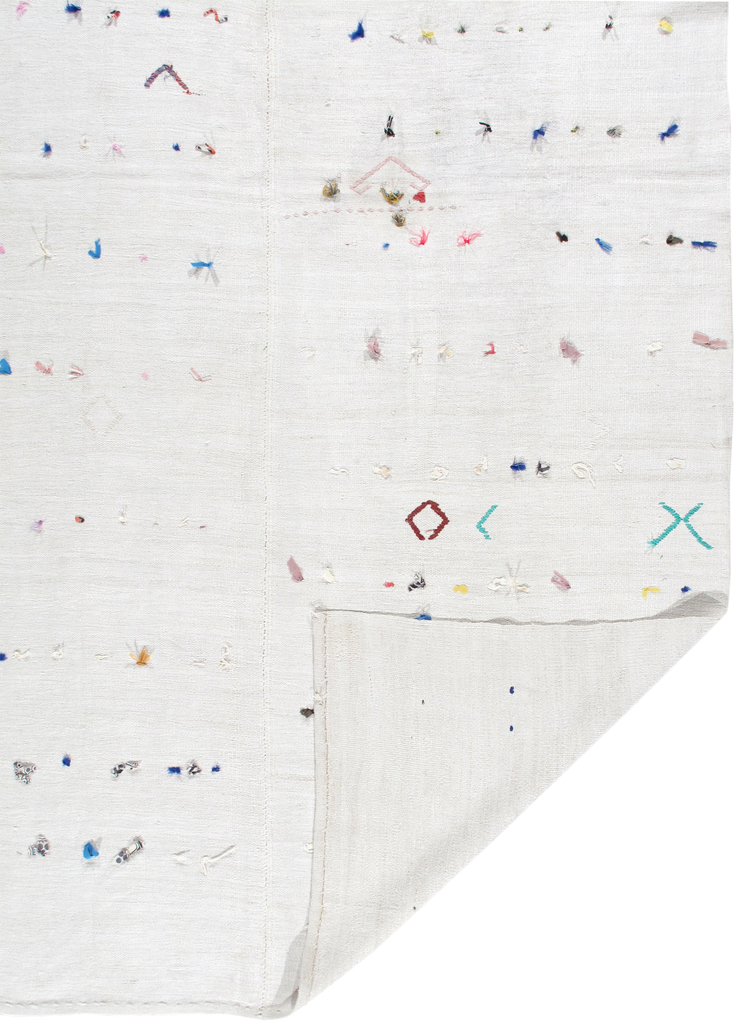 Ivory Flatweave Rug with Multicolor Tribal Embroidered Accents
