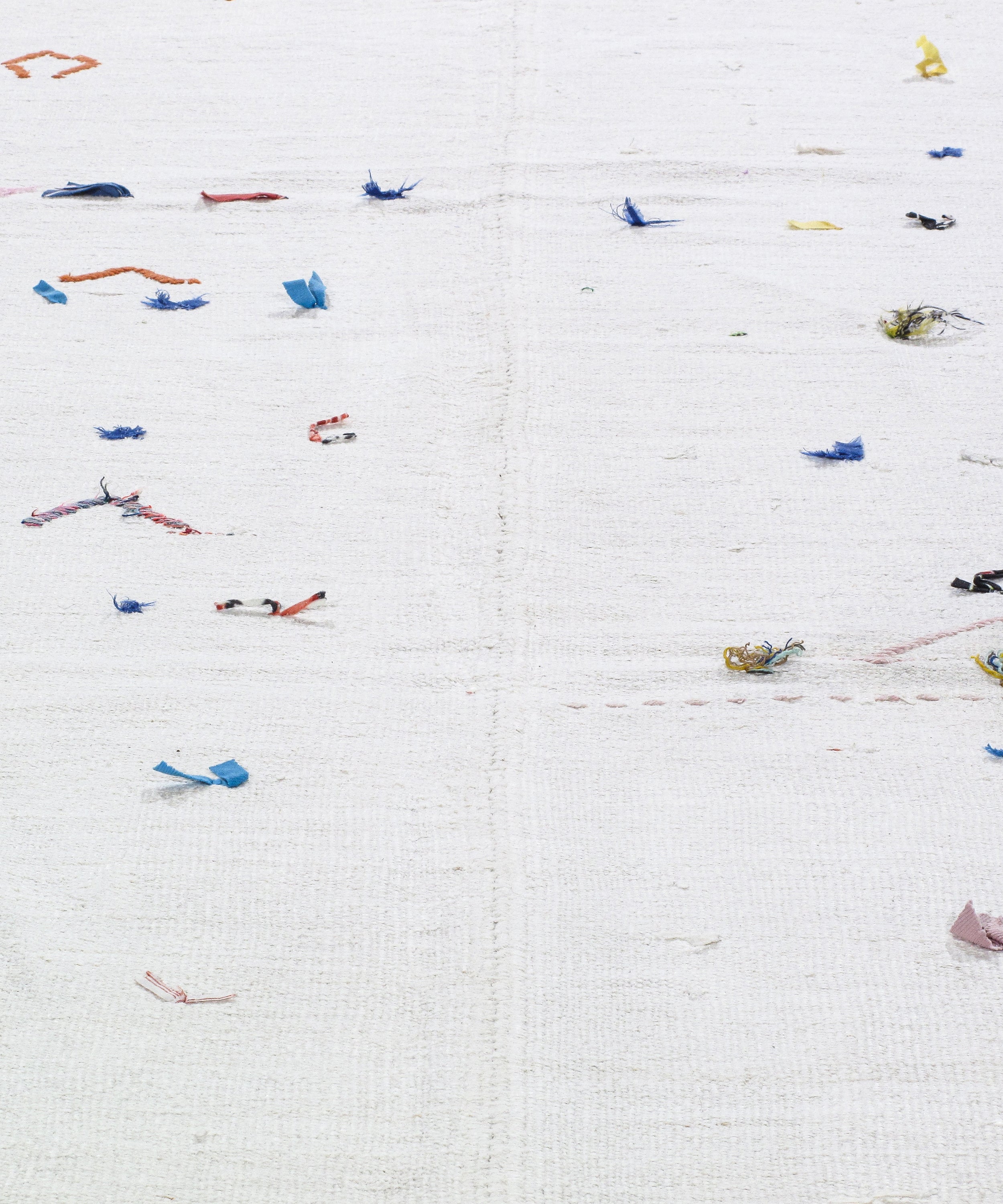 Ivory Flatweave Rug with Multicolor Tribal Embroidered Accents