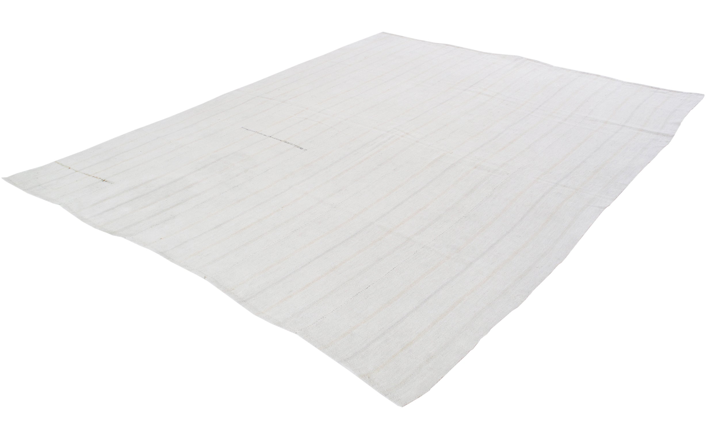 Ivory Flatweave Rug with Subtle Beige Vertical Lines