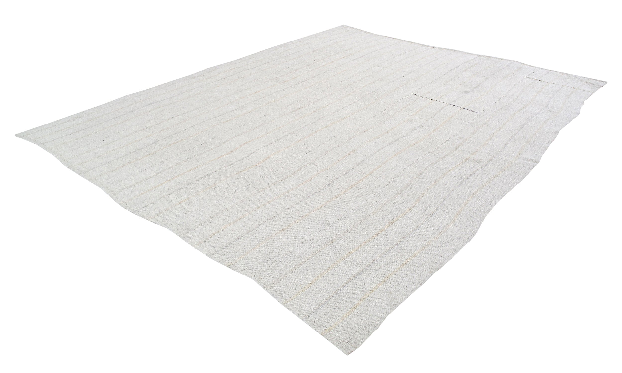 Ivory Flatweave Rug with Subtle Beige Vertical Lines