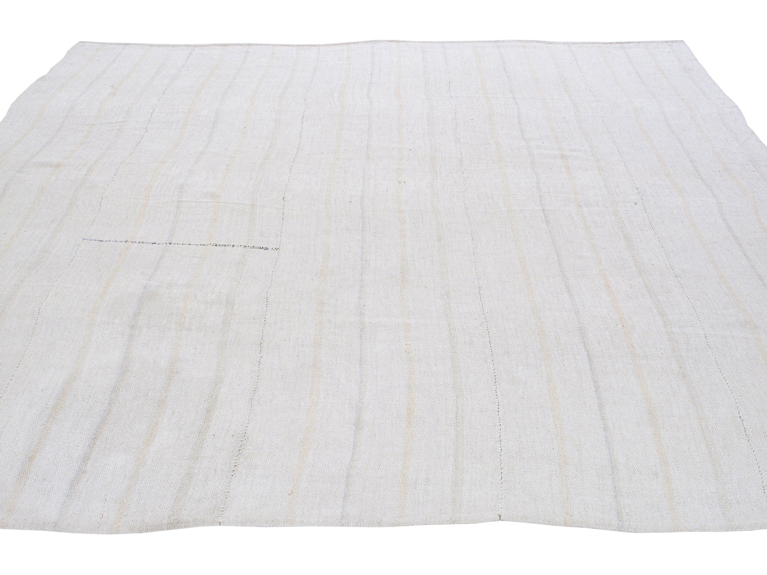 Ivory Flatweave Rug with Subtle Beige Vertical Lines