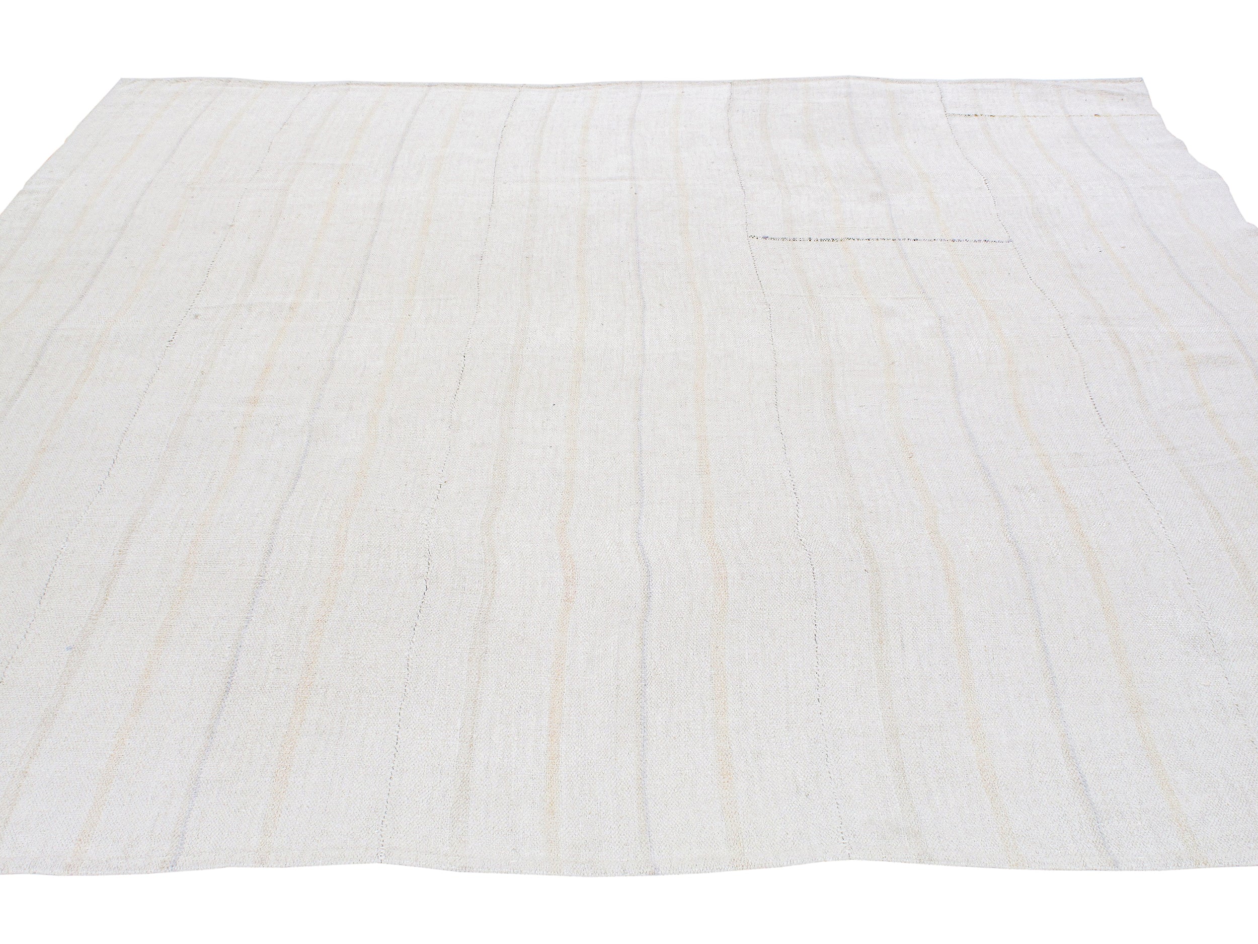 Ivory Flatweave Rug with Subtle Beige Vertical Lines