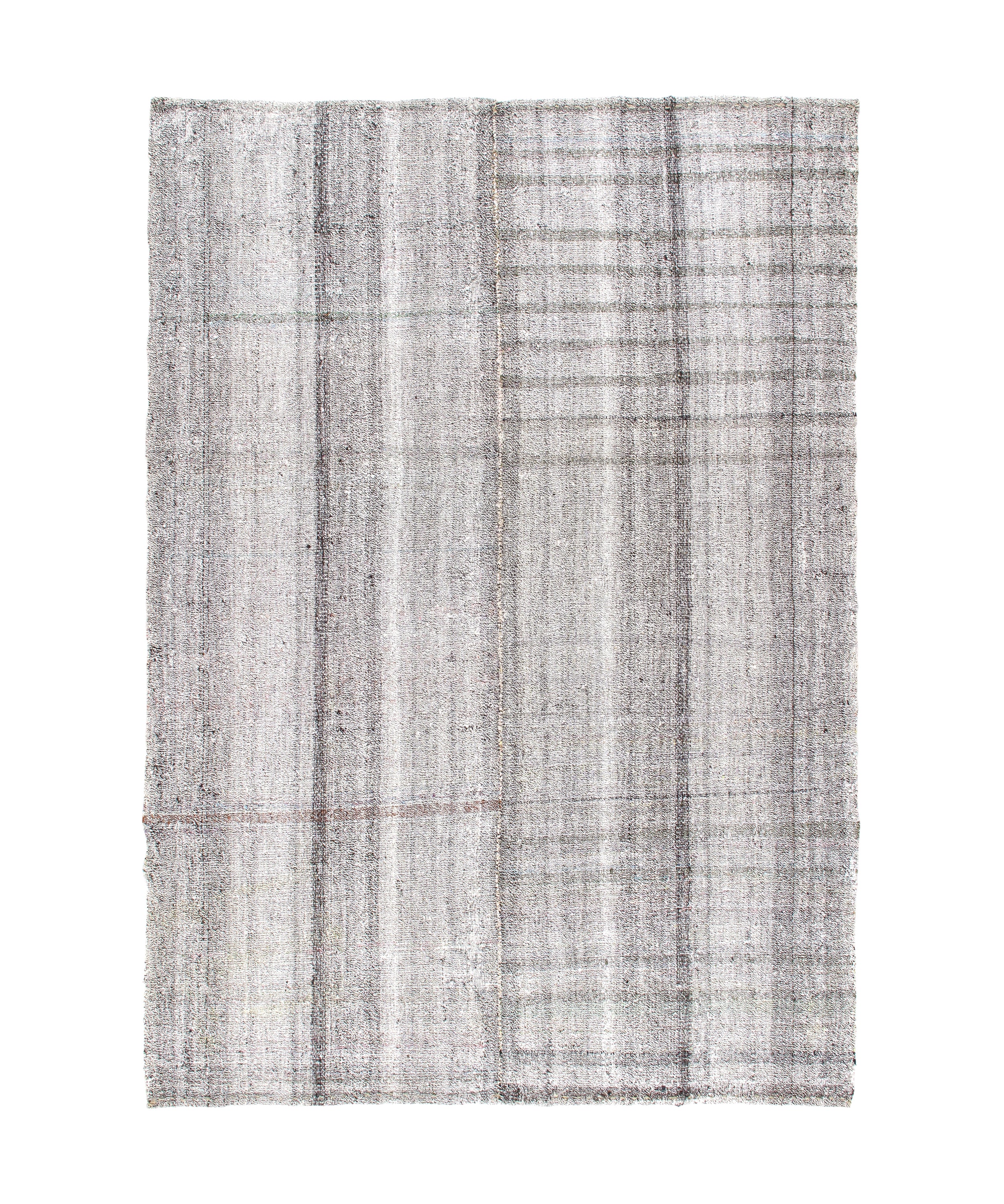 Gray Flatweave Rug with Faded Checkered Grid Pattern