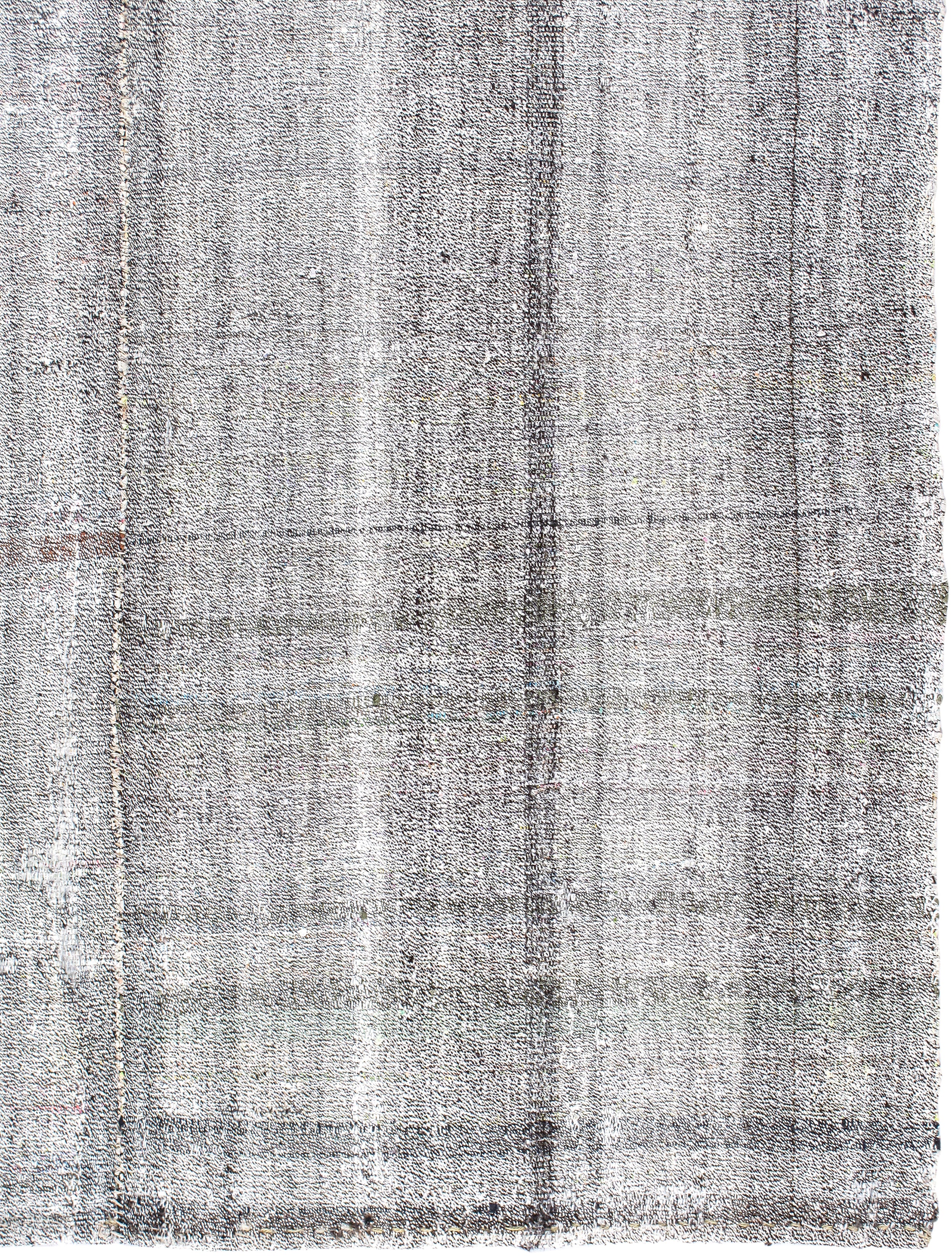 Gray Flatweave Rug with Faded Checkered Grid Pattern