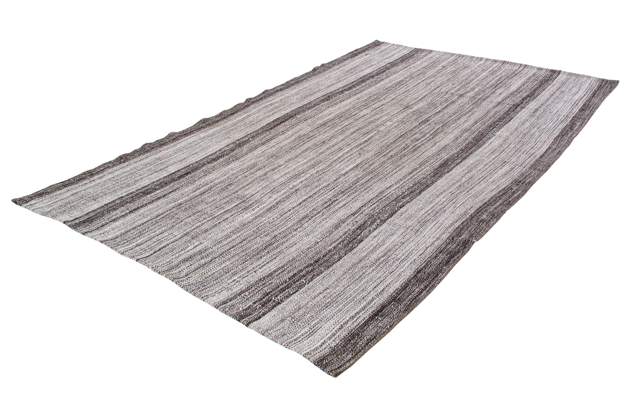 Ivory and Charcoal Flatweave Rug with Bold Vertical Stripes
