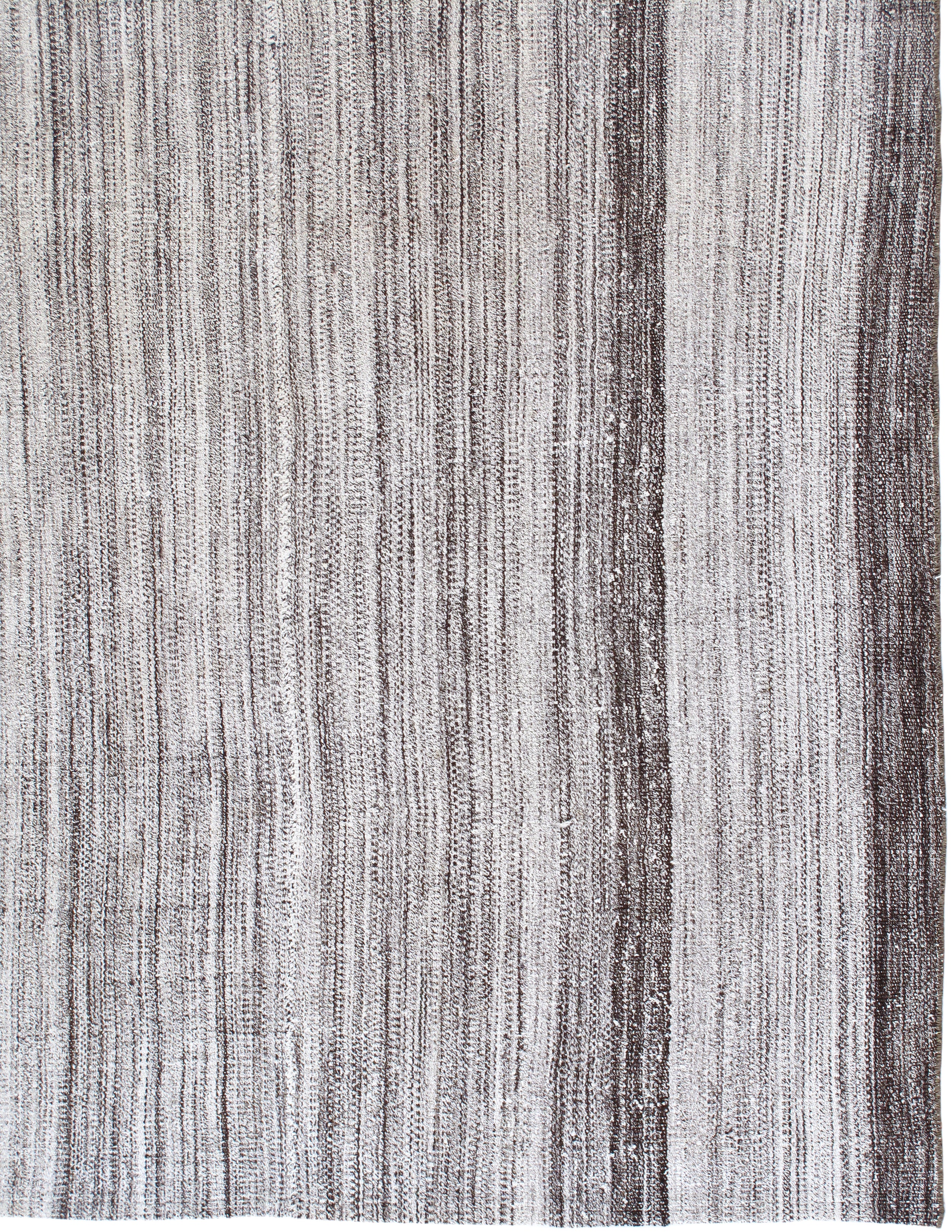 Ivory and Charcoal Flatweave Rug with Bold Vertical Stripes