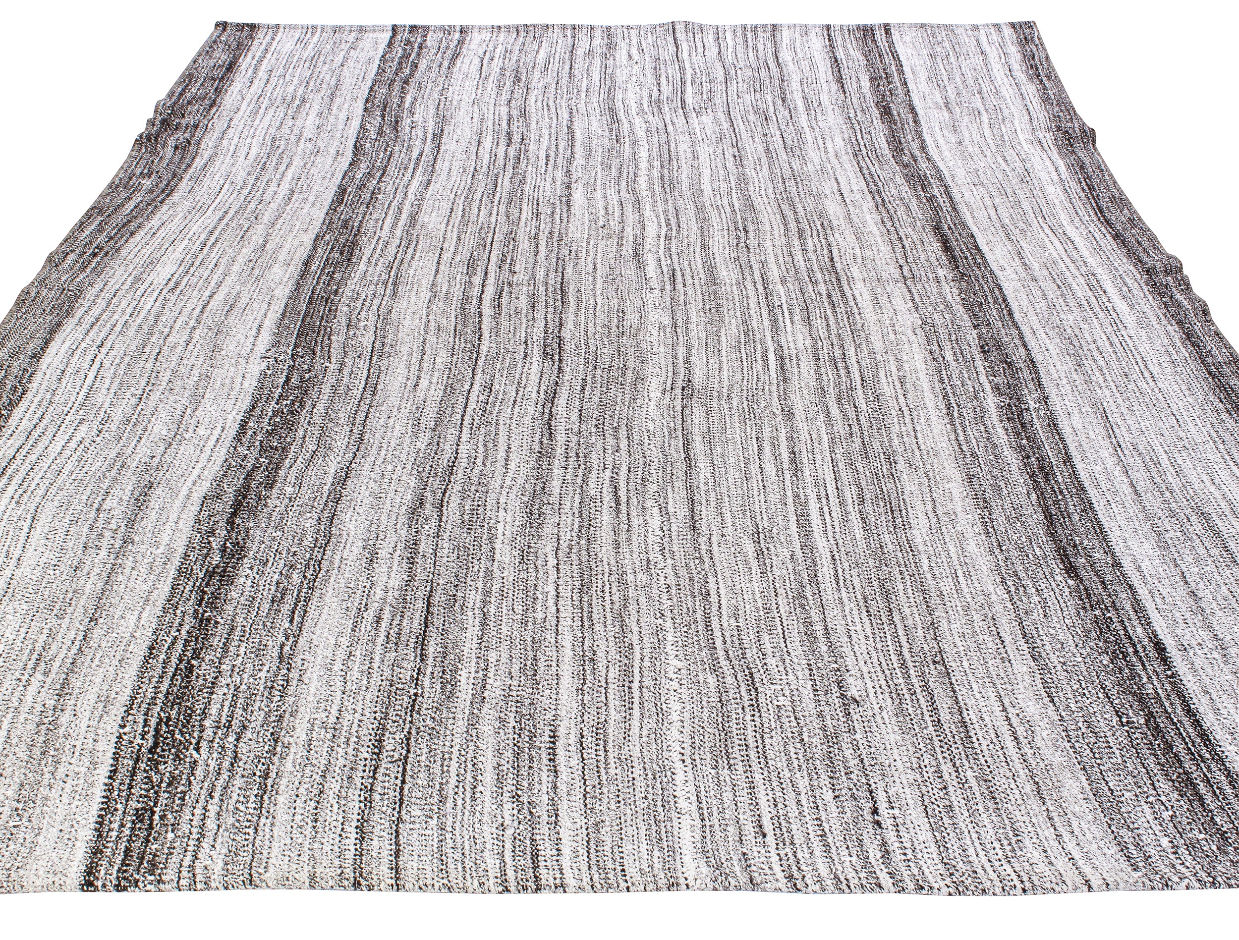 Ivory and Charcoal Flatweave Rug with Bold Vertical Stripes