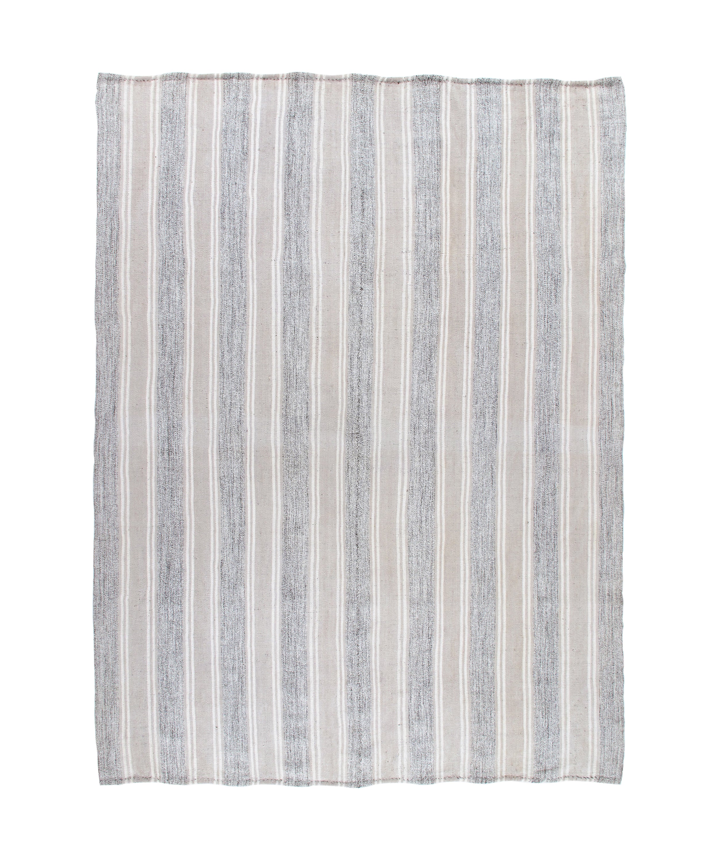 Ivory and Slate Flatweave Rug with Narrow Vertical Stripes
