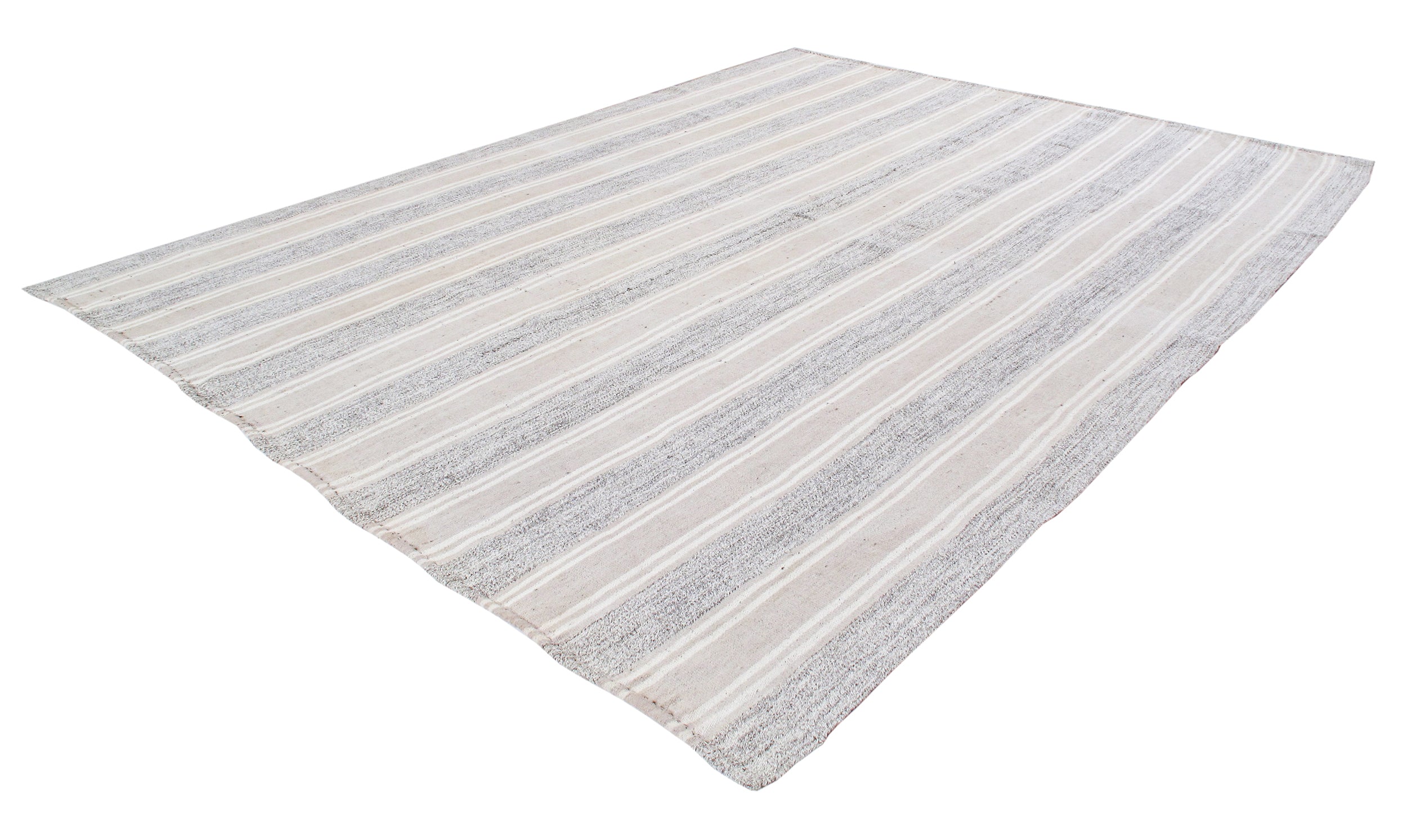 Ivory and Slate Flatweave Rug with Narrow Vertical Stripes