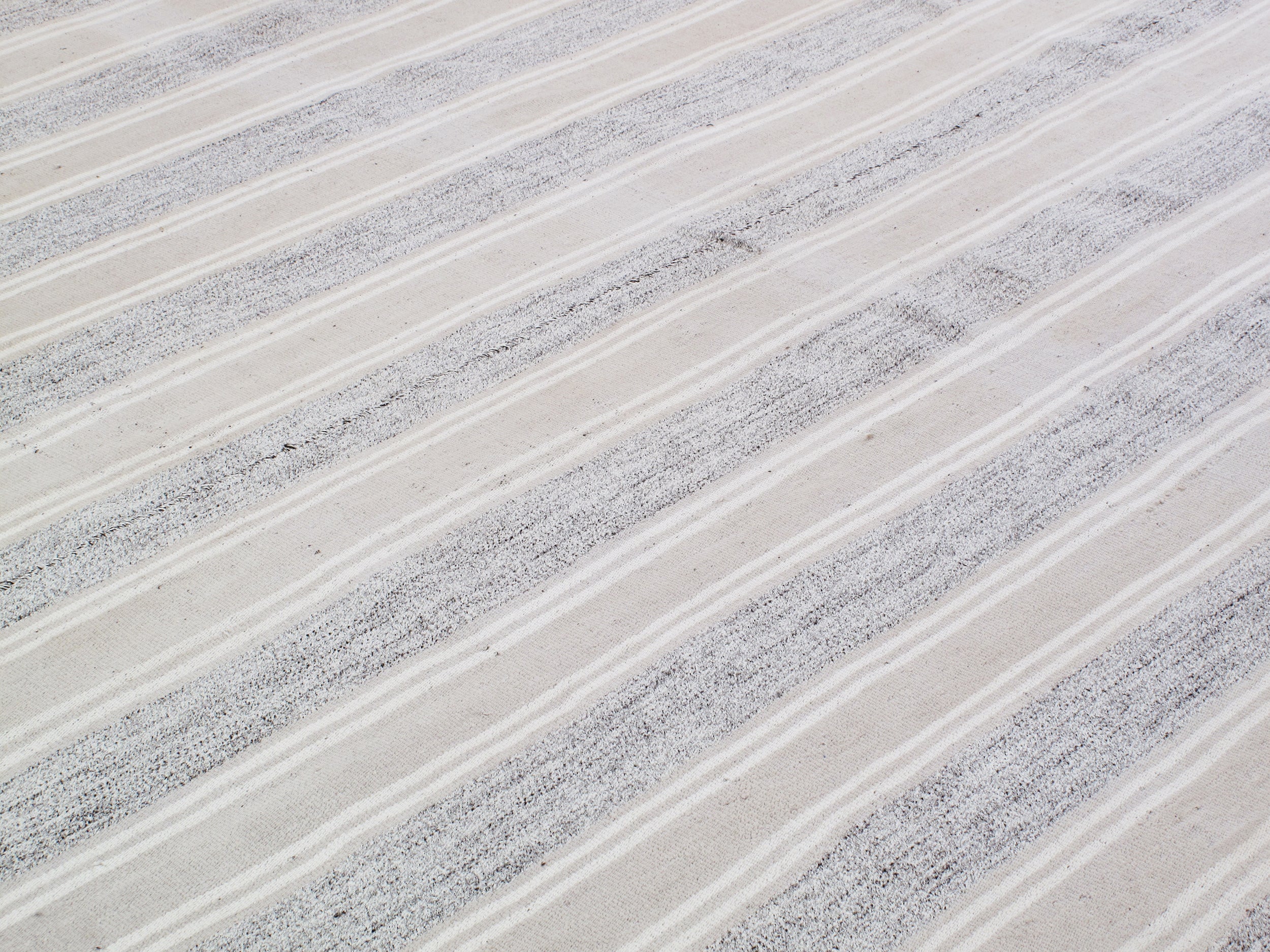 Ivory and Slate Flatweave Rug with Narrow Vertical Stripes
