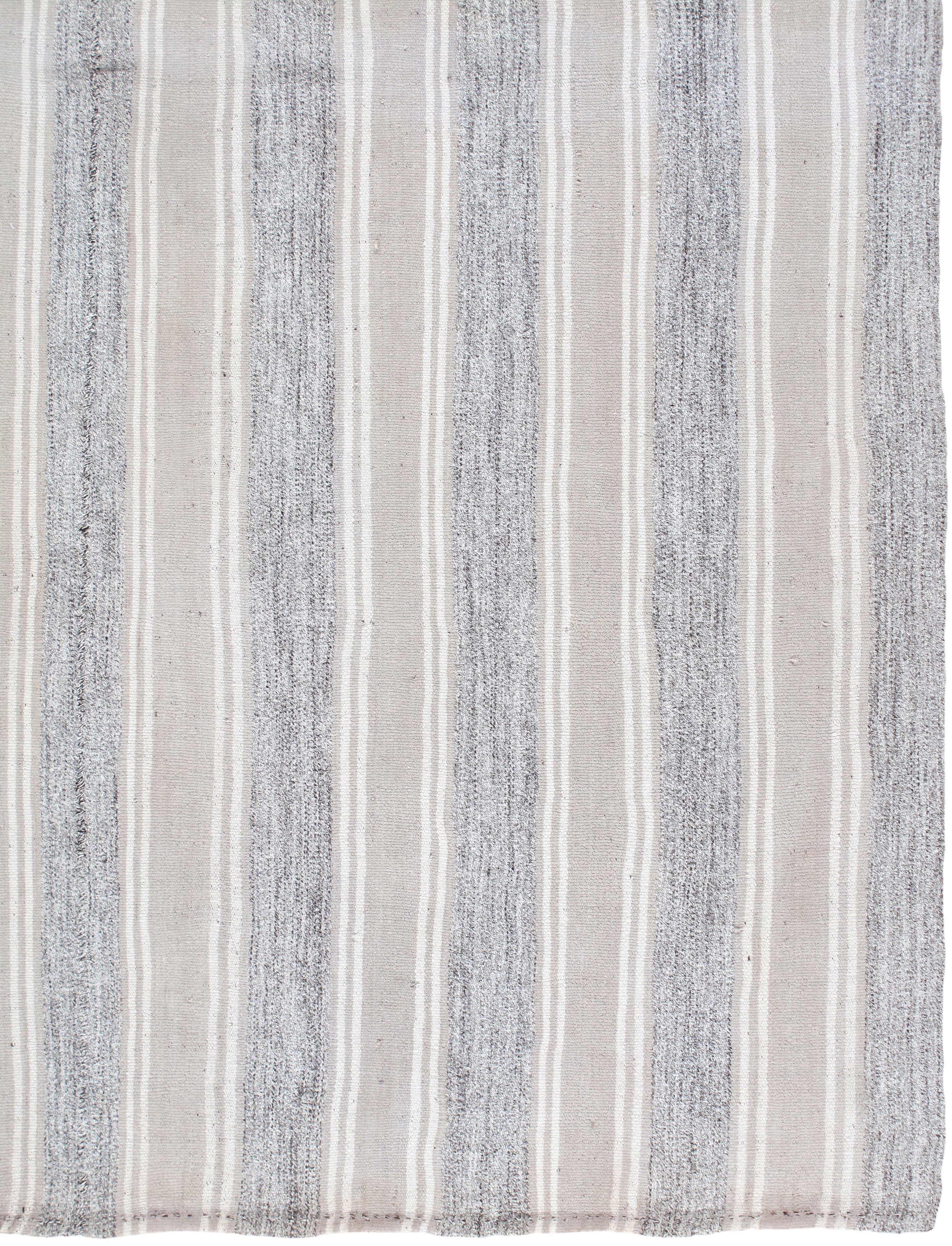 Ivory and Slate Flatweave Rug with Narrow Vertical Stripes