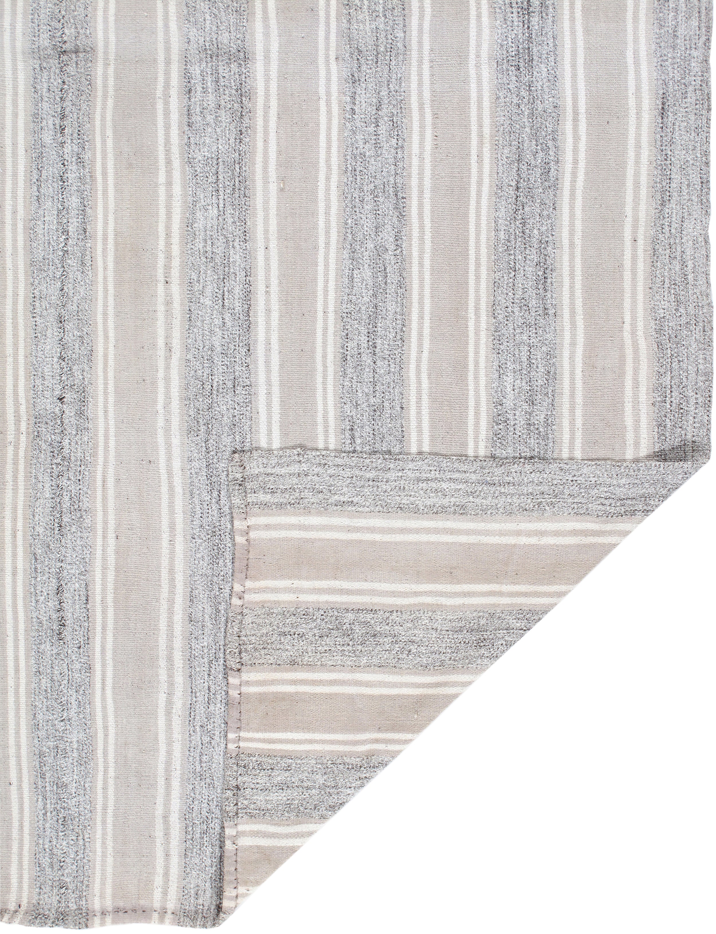 Ivory and Slate Flatweave Rug with Narrow Vertical Stripes
