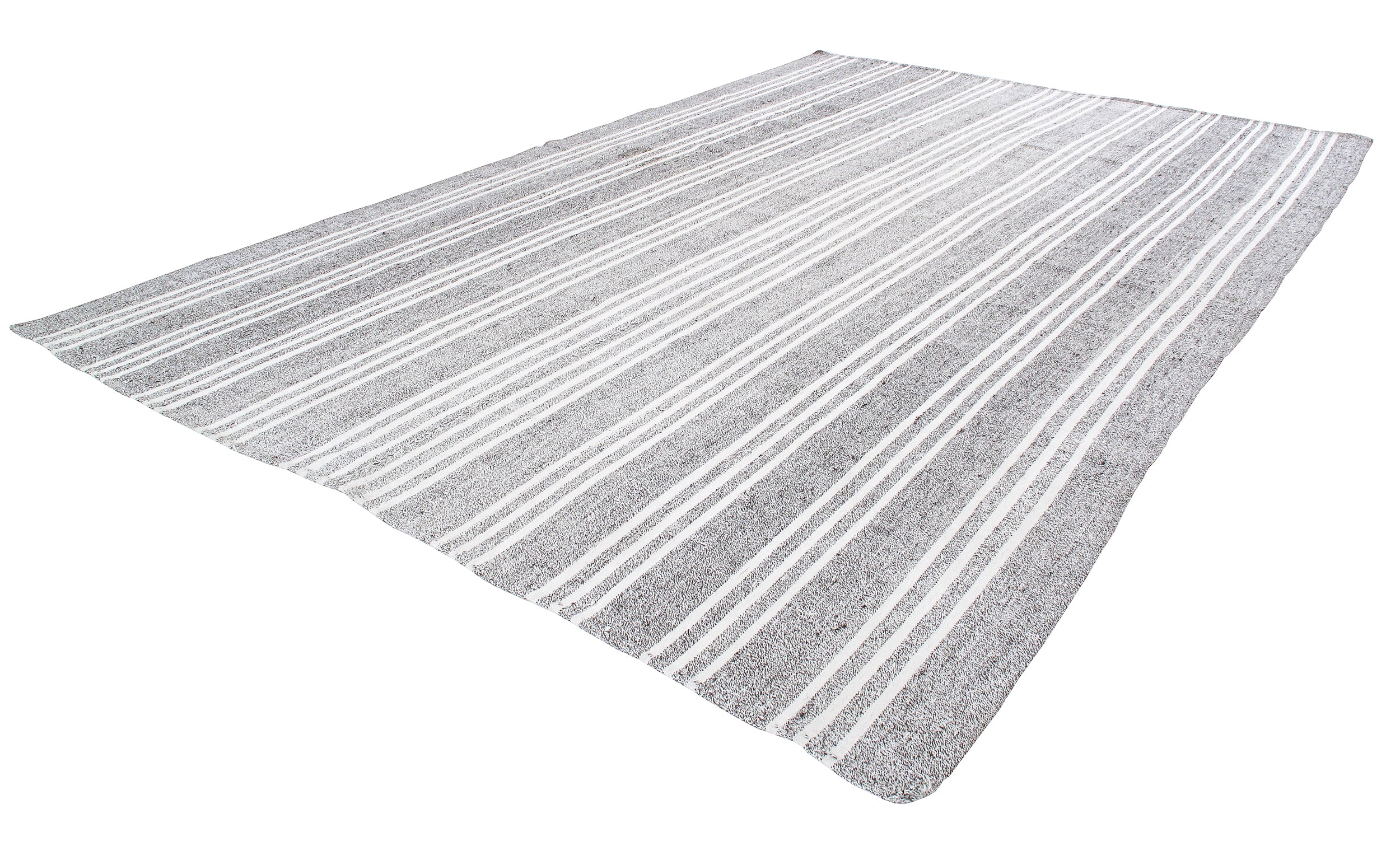 Monochrome Flatweave Rug with Bold Ivory Stripe Detailing