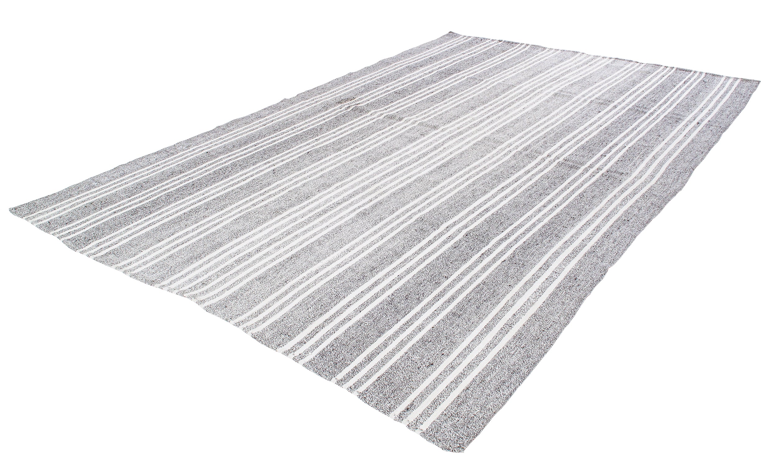 Monochrome Flatweave Rug with Bold Ivory Stripe Detailing