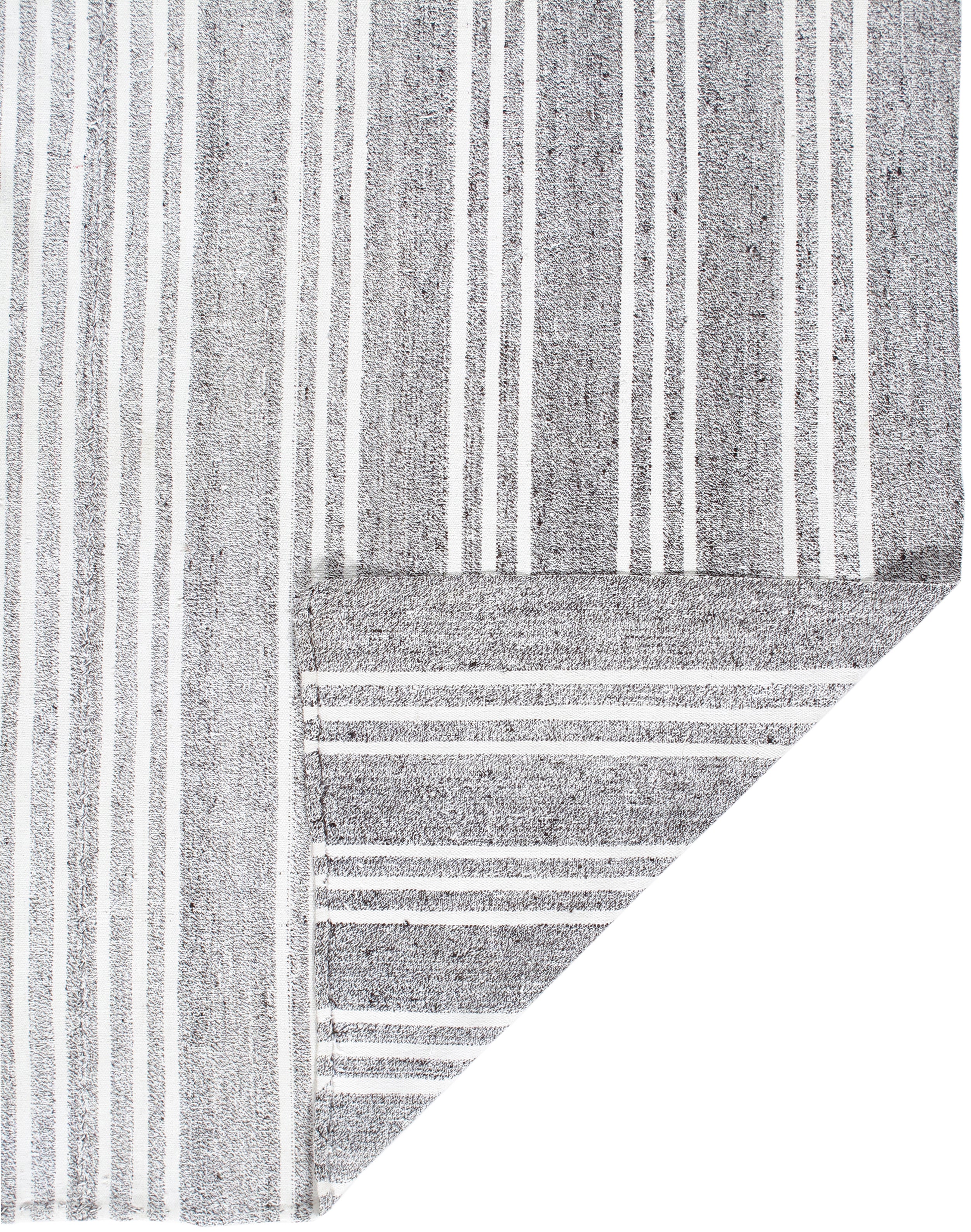Monochrome Flatweave Rug with Bold Ivory Stripe Detailing