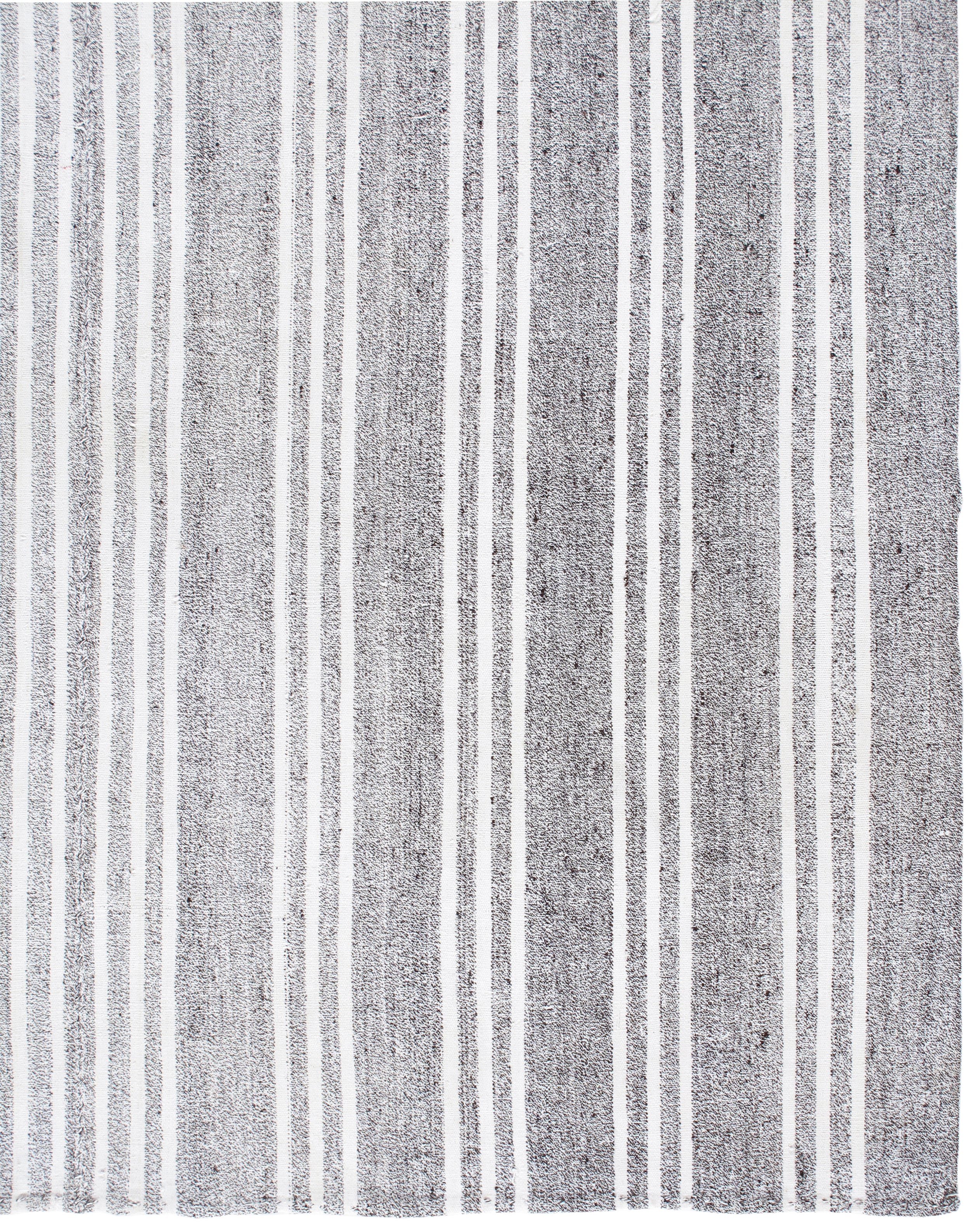 Monochrome Flatweave Rug with Bold Ivory Stripe Detailing