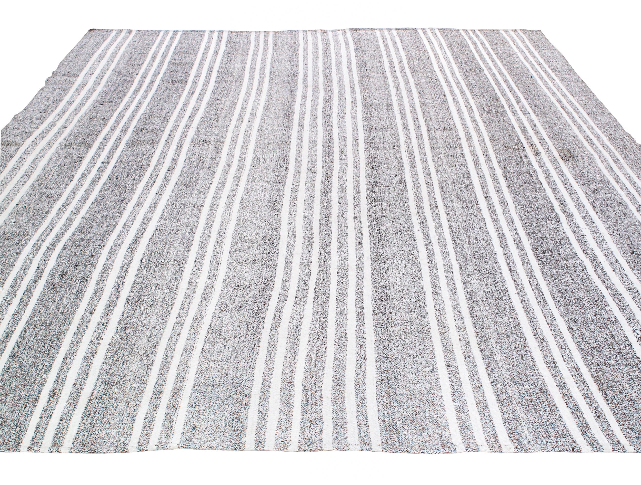 Monochrome Flatweave Rug with Bold Ivory Stripe Detailing