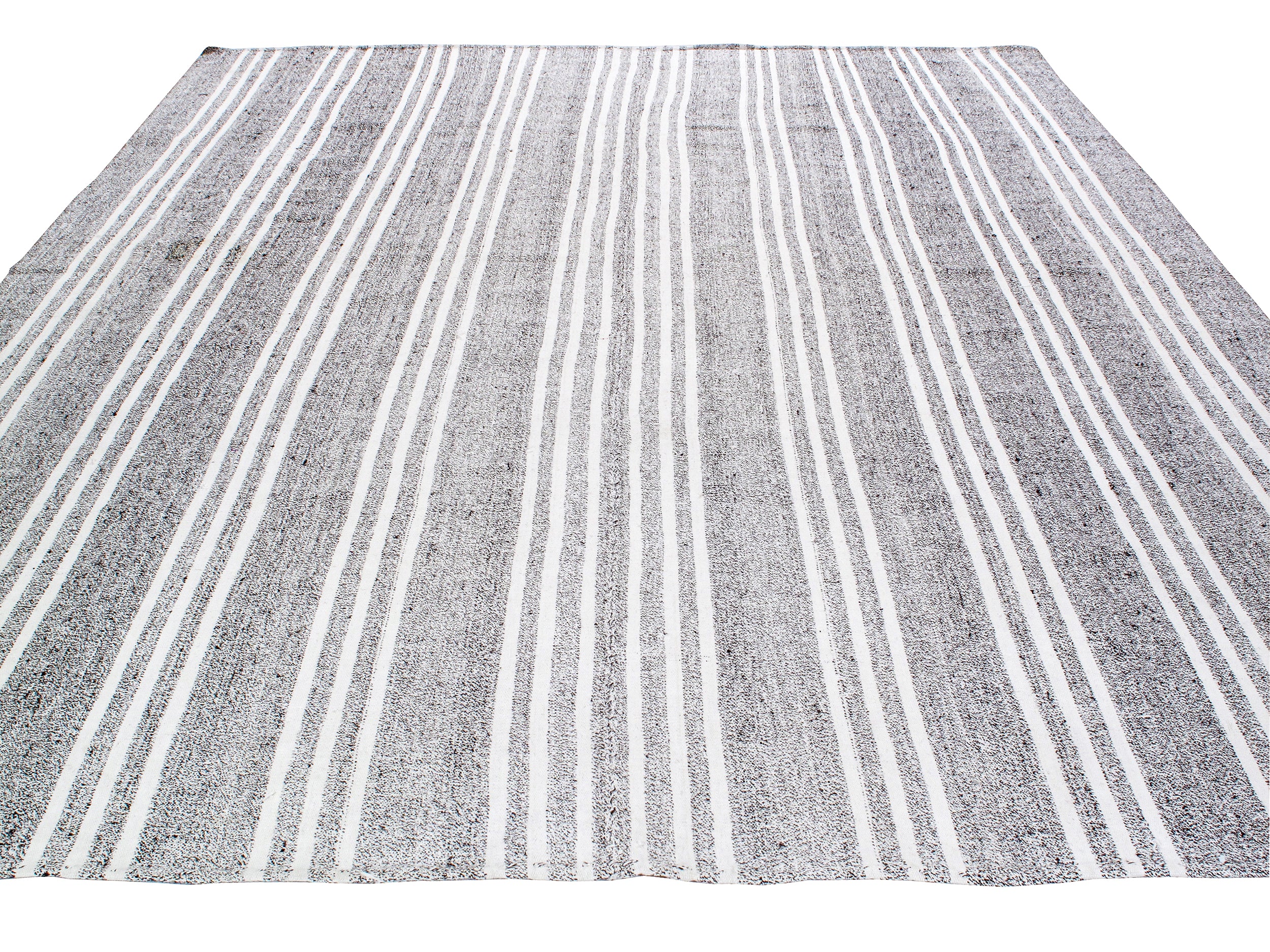 Monochrome Flatweave Rug with Bold Ivory Stripe Detailing