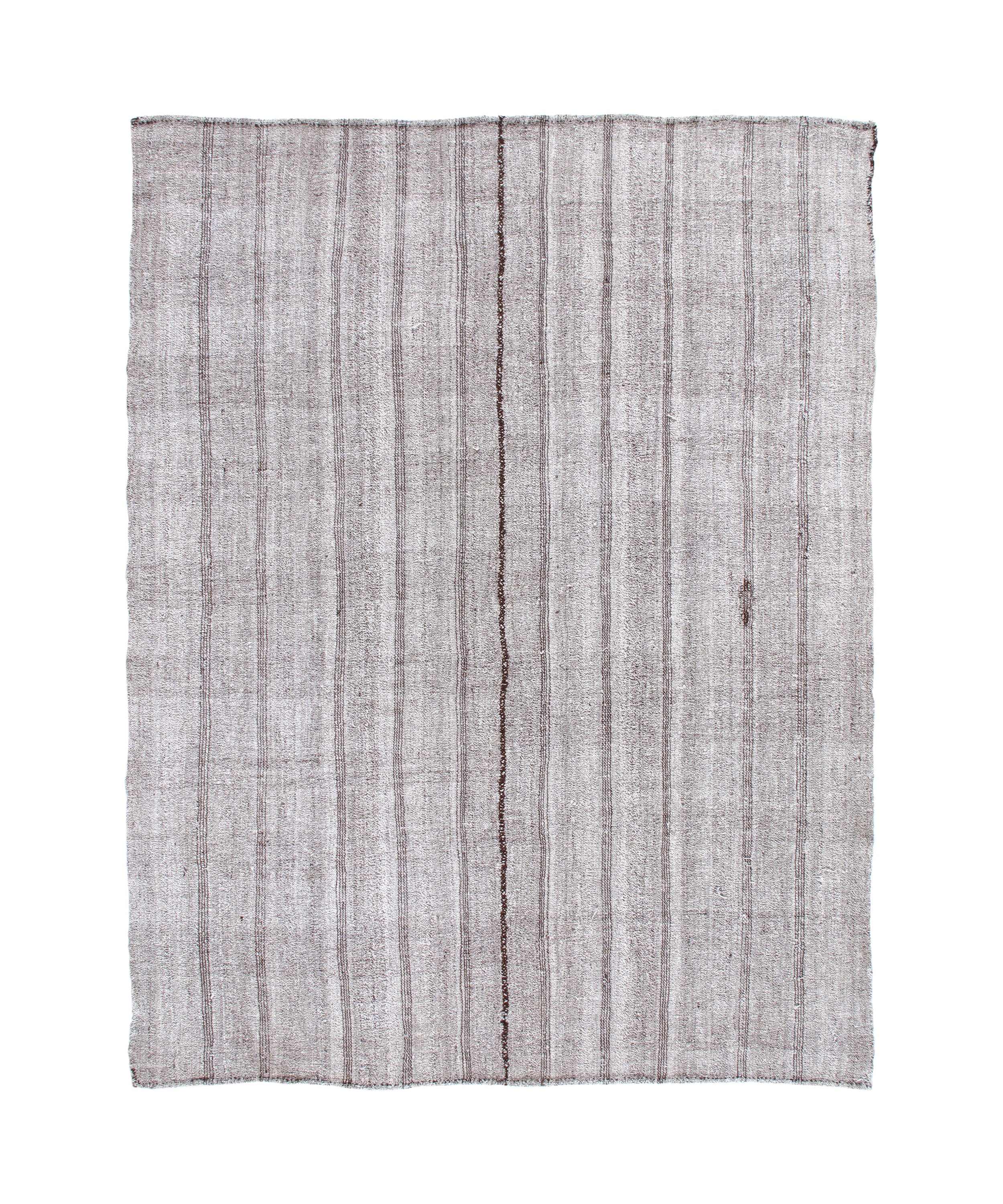 Gray Flatweave Rug with Subtle Brown Vertical Stitch Lines