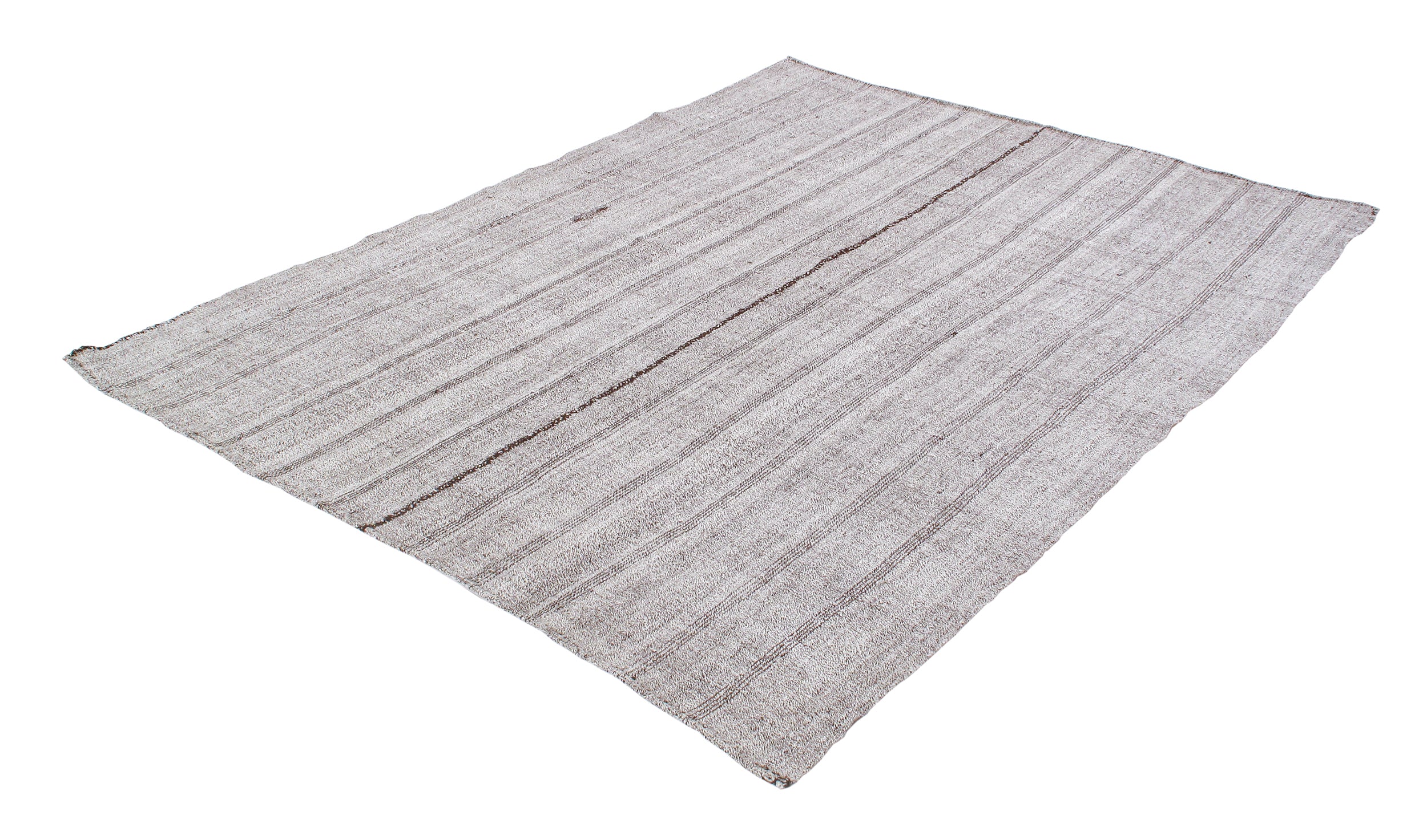 Gray Flatweave Rug with Subtle Brown Vertical Stitch Lines