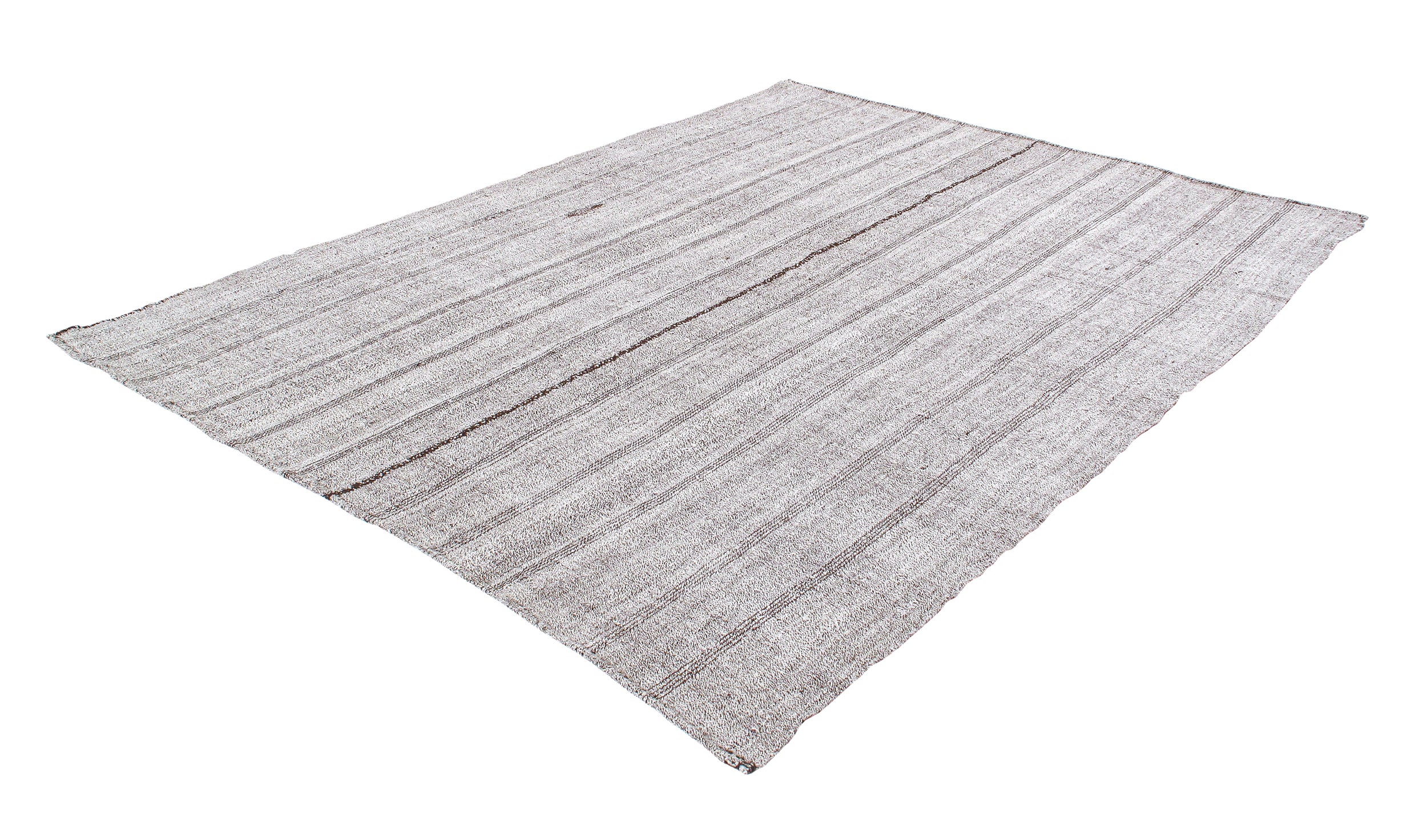 Gray Flatweave Rug with Subtle Brown Vertical Stitch Lines