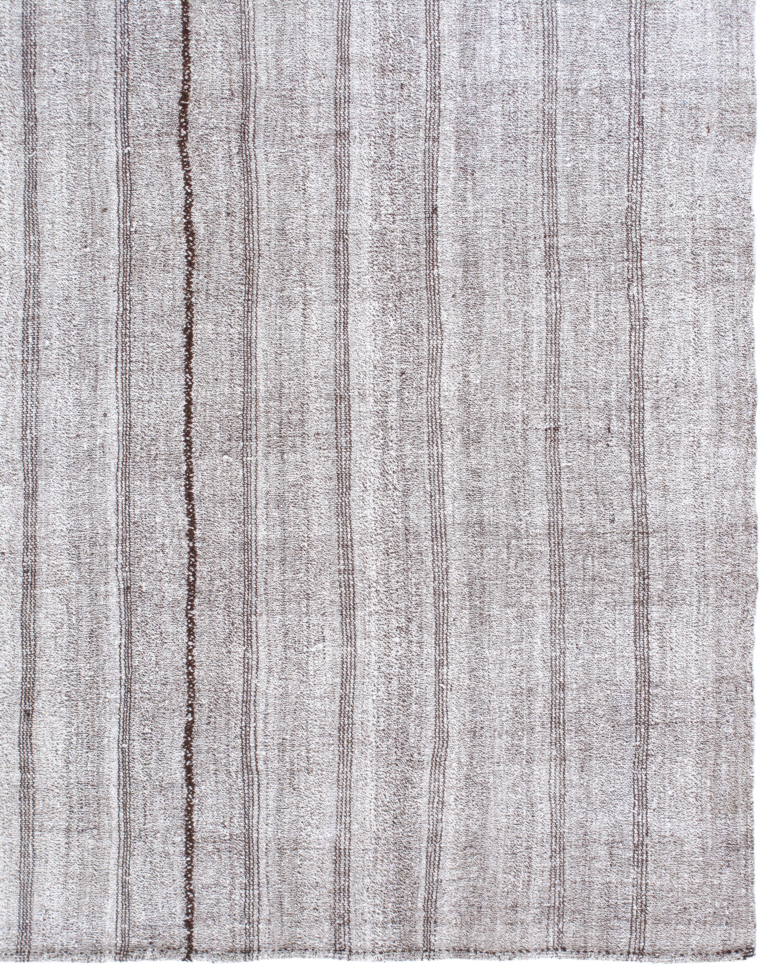 Gray Flatweave Rug with Subtle Brown Vertical Stitch Lines