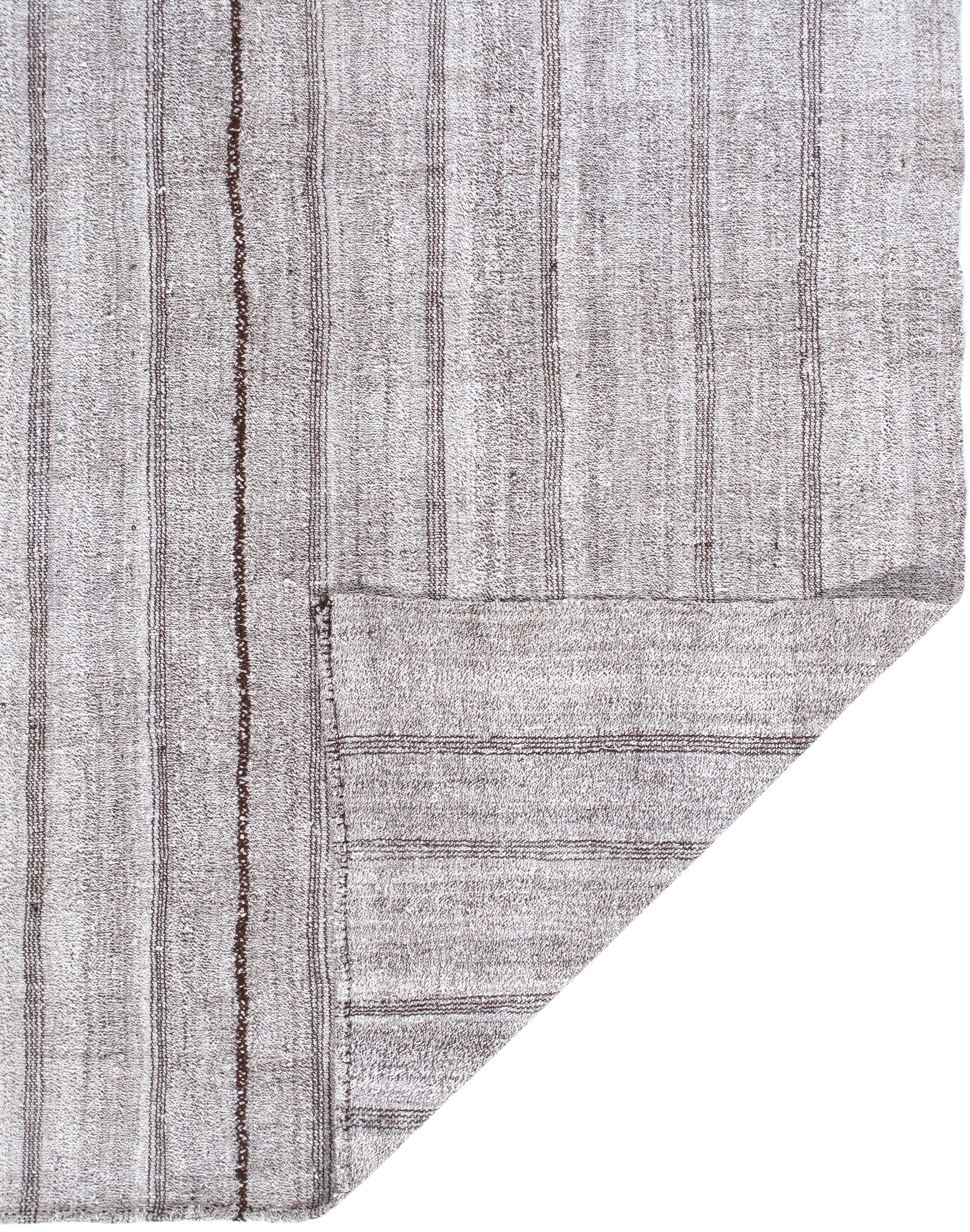 Gray Flatweave Rug with Subtle Brown Vertical Stitch Lines