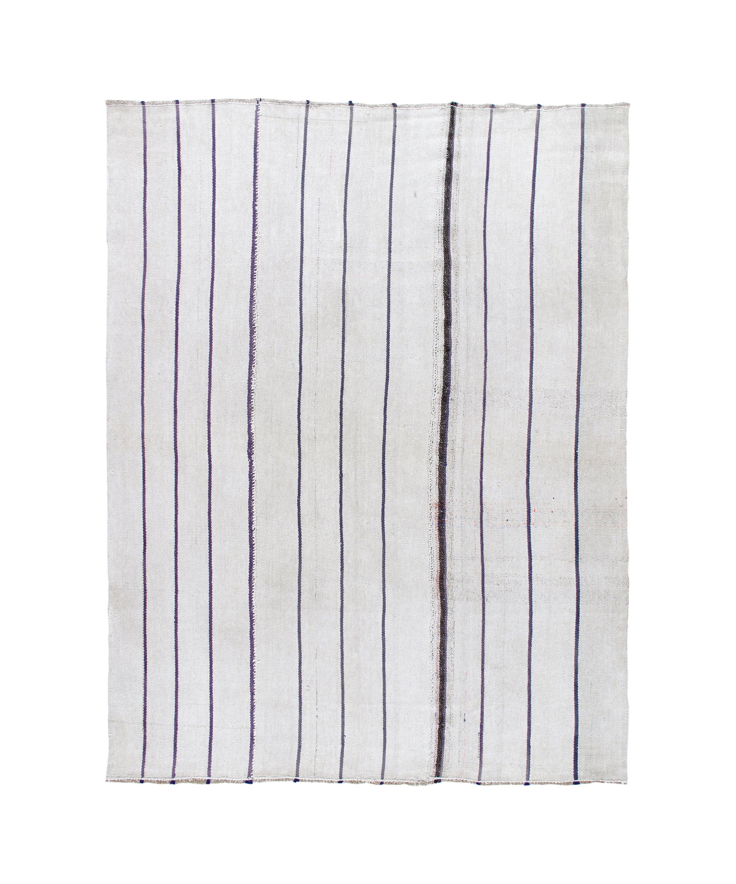 Ivory Flatweave Rug with Indigo and Espresso Stripe Accents
