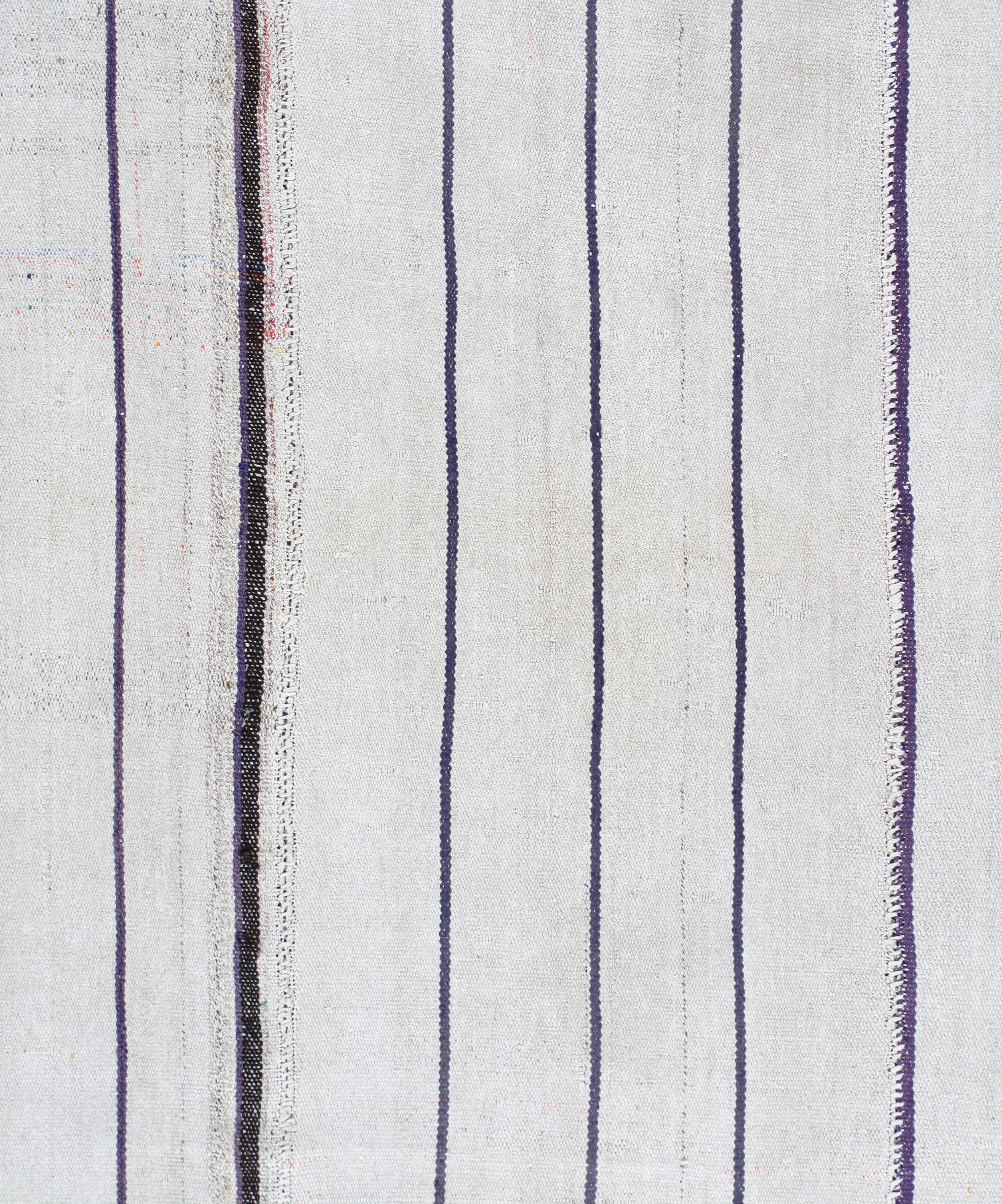 Ivory Flatweave Rug with Indigo and Espresso Stripe Accents
