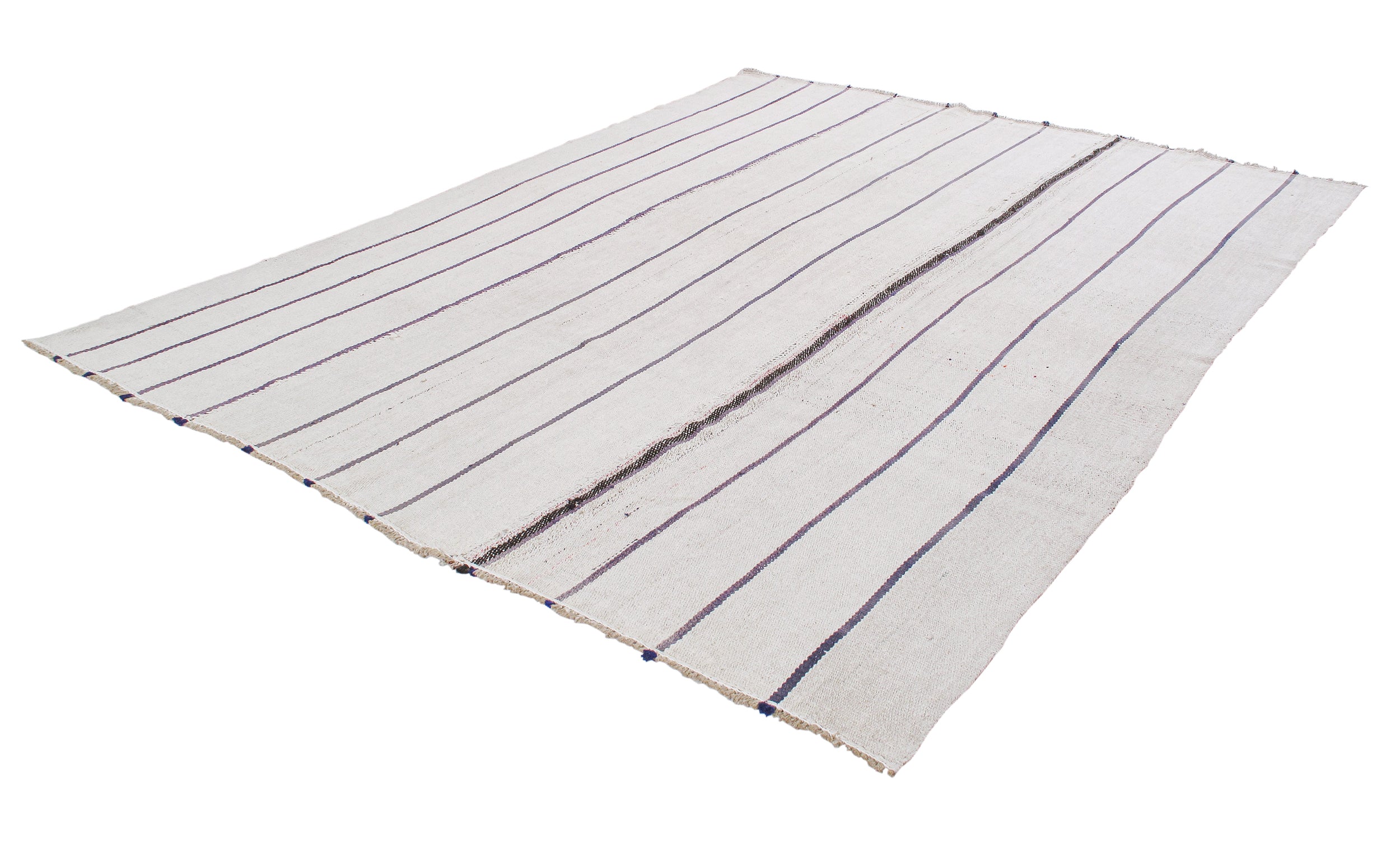 Ivory Flatweave Rug with Indigo and Espresso Stripe Accents