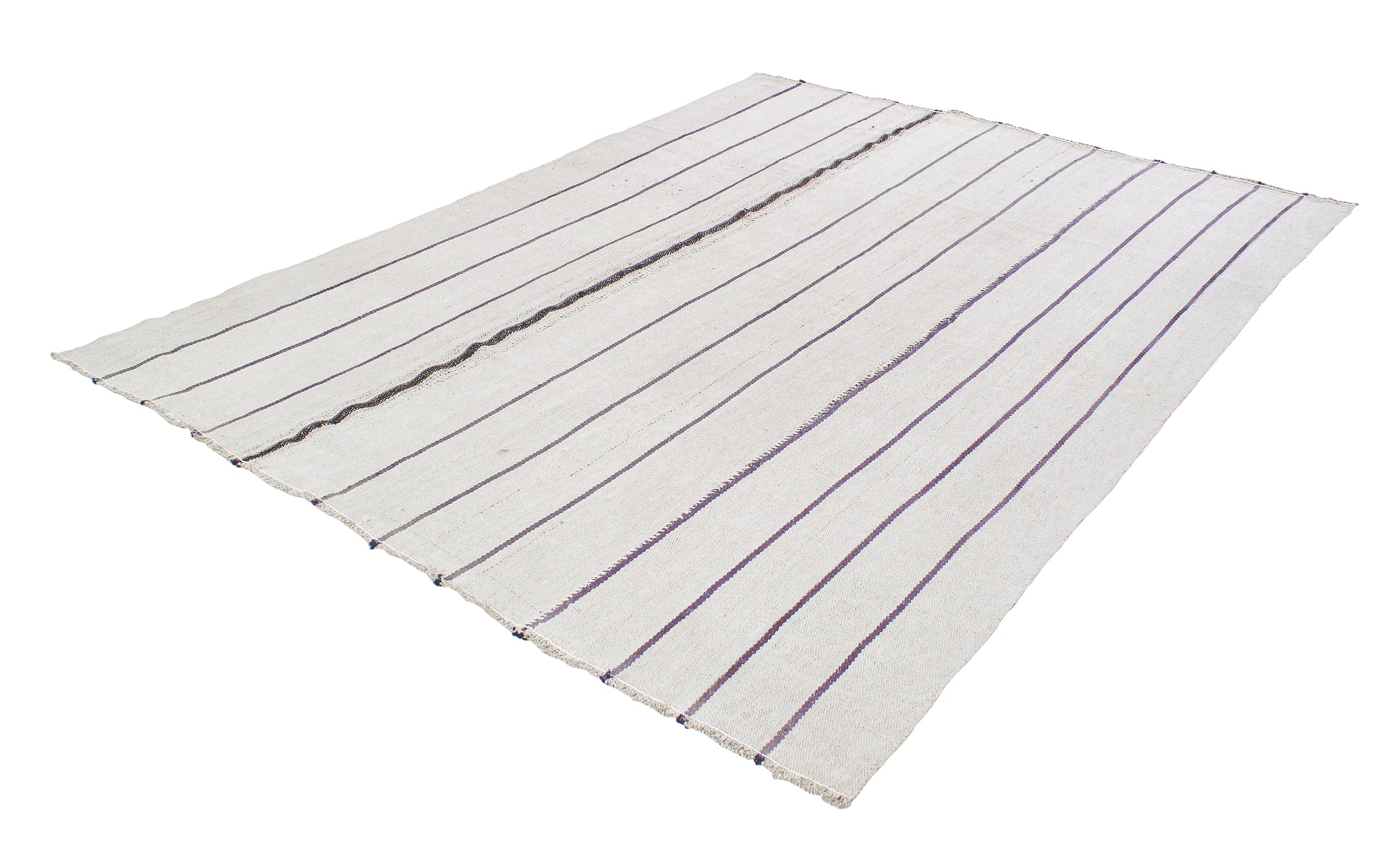 Ivory Flatweave Rug with Indigo and Espresso Stripe Accents