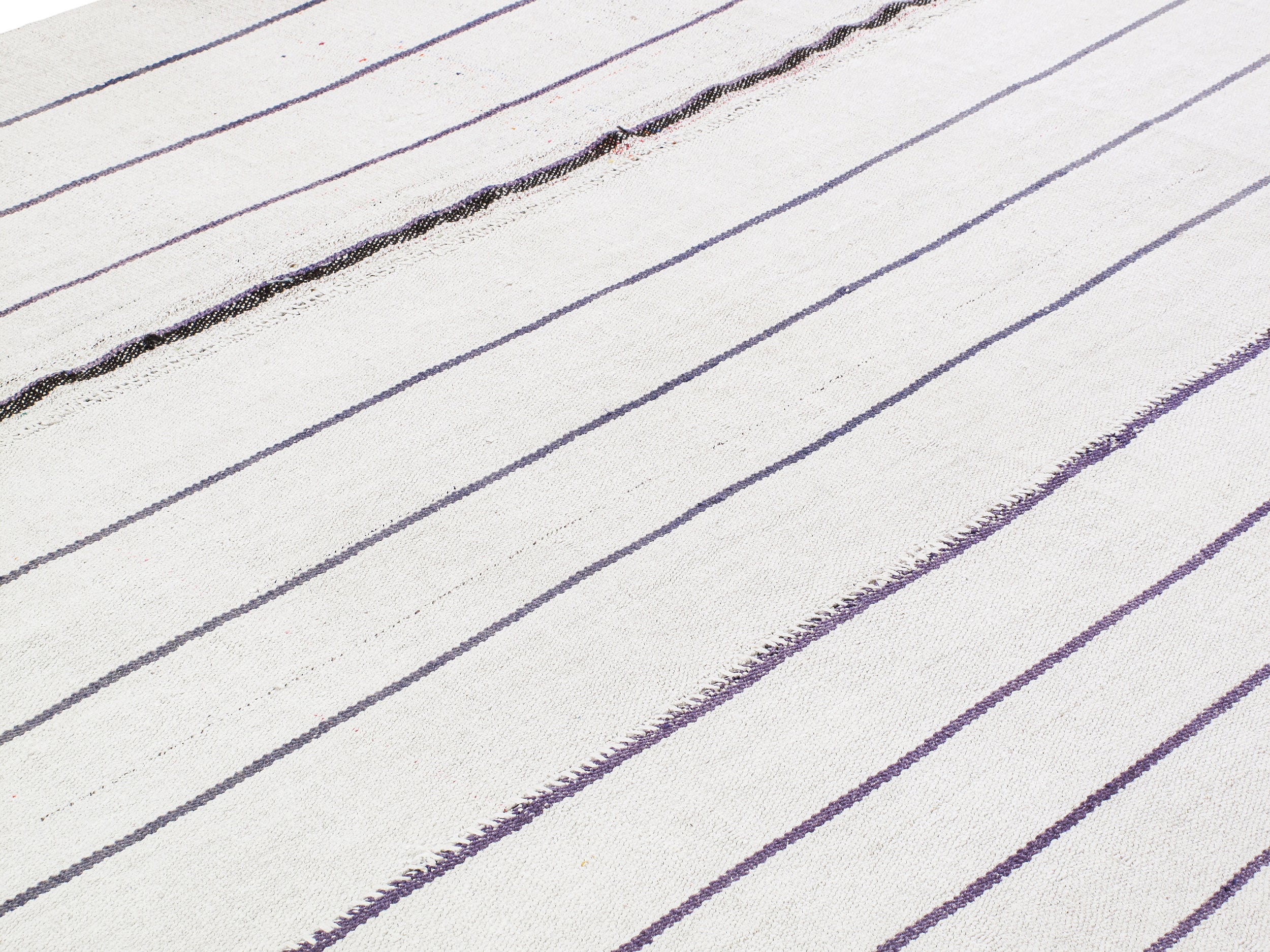Ivory Flatweave Rug with Indigo and Espresso Stripe Accents