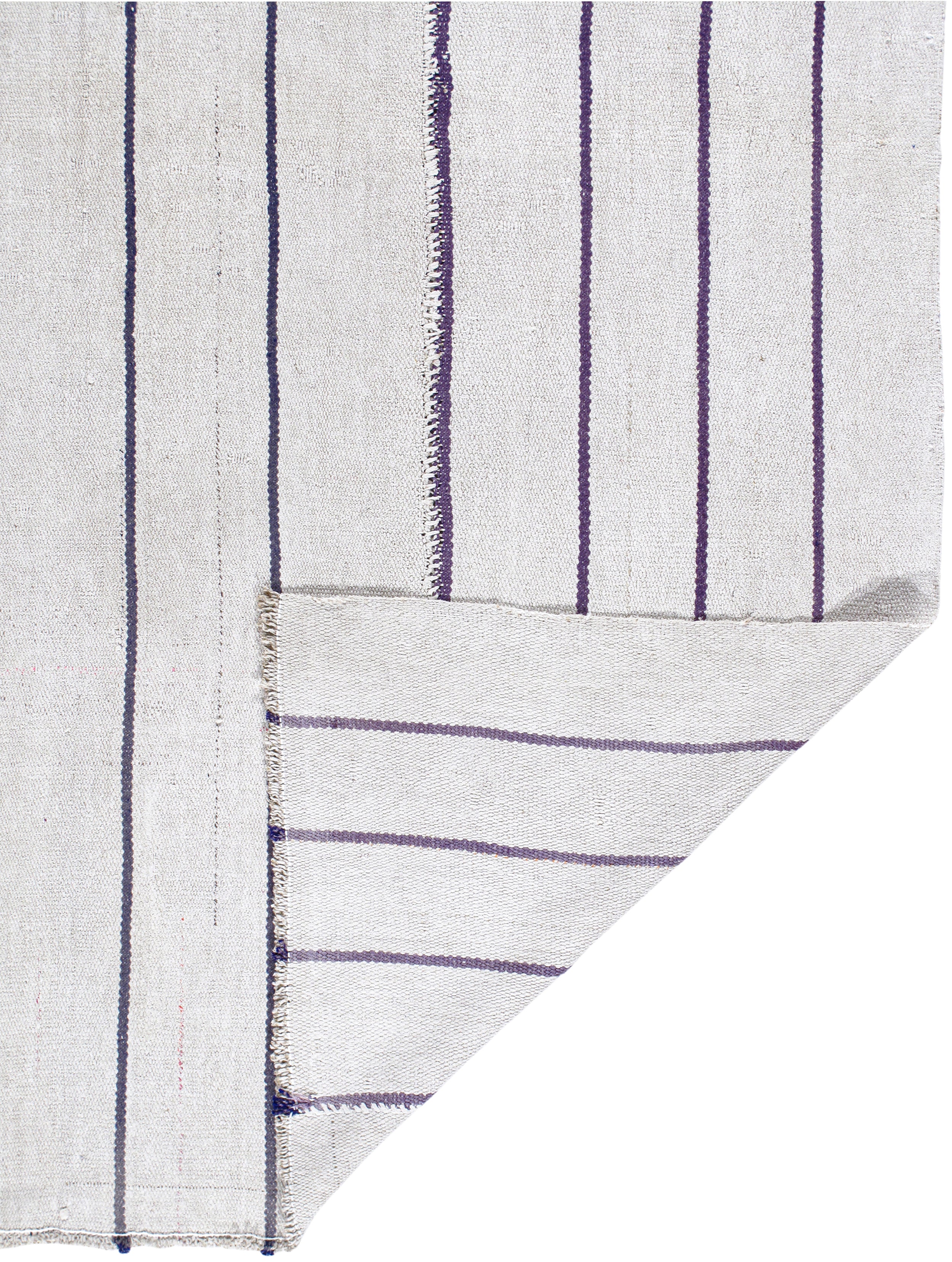 Ivory Flatweave Rug with Indigo and Espresso Stripe Accents