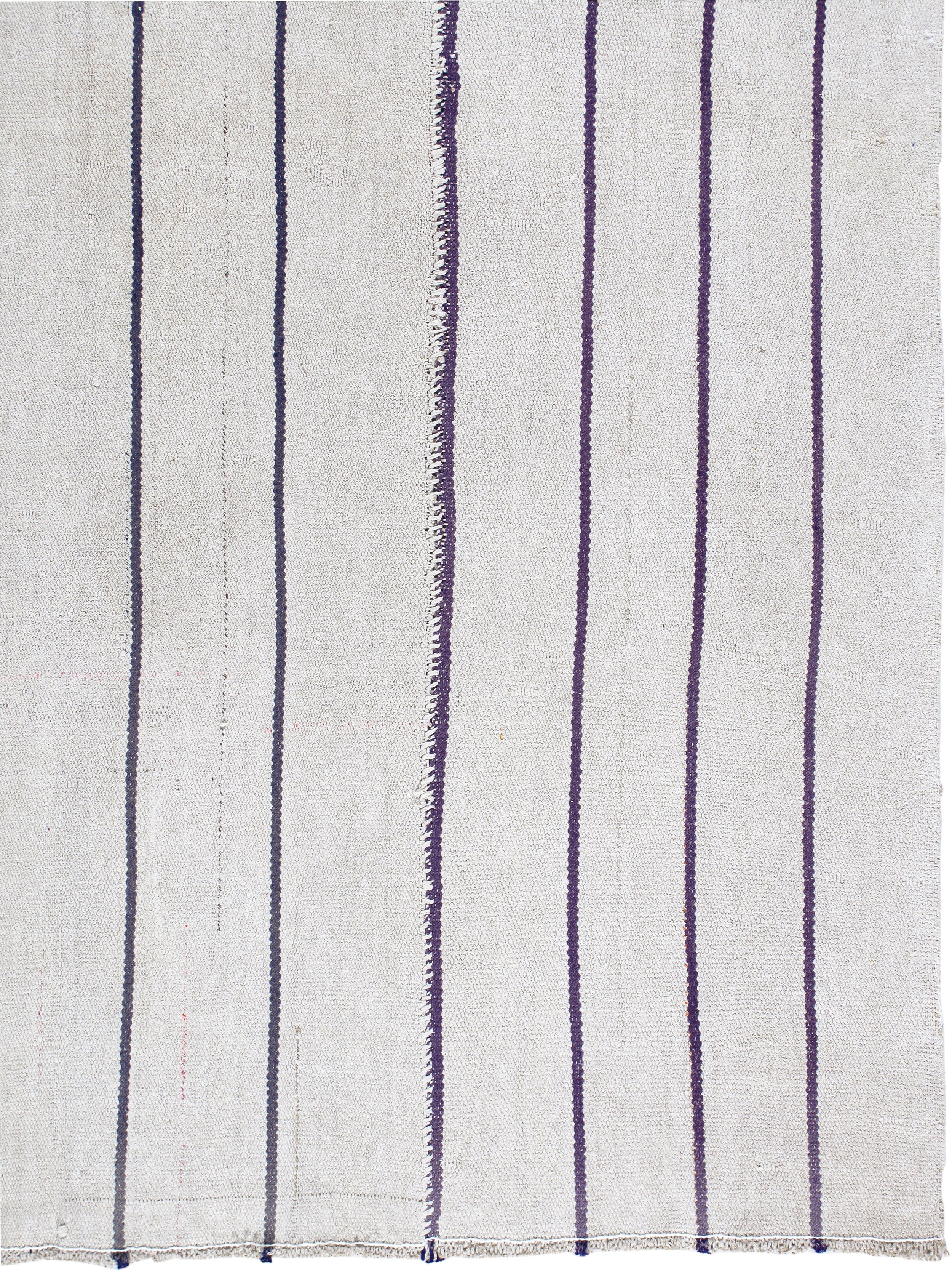 Ivory Flatweave Rug with Indigo and Espresso Stripe Accents