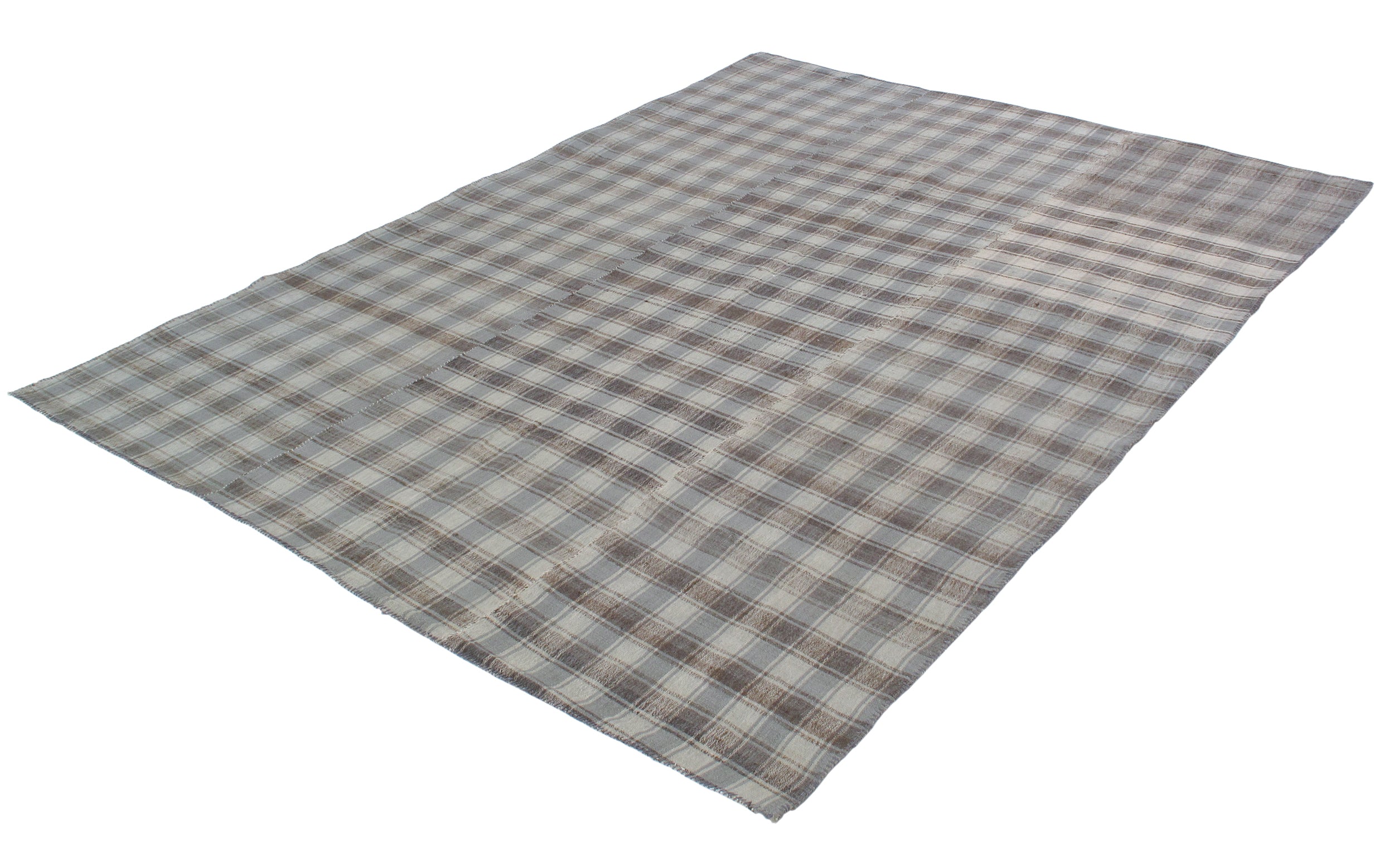 Steel Blue Plaid Flatweave Rug
